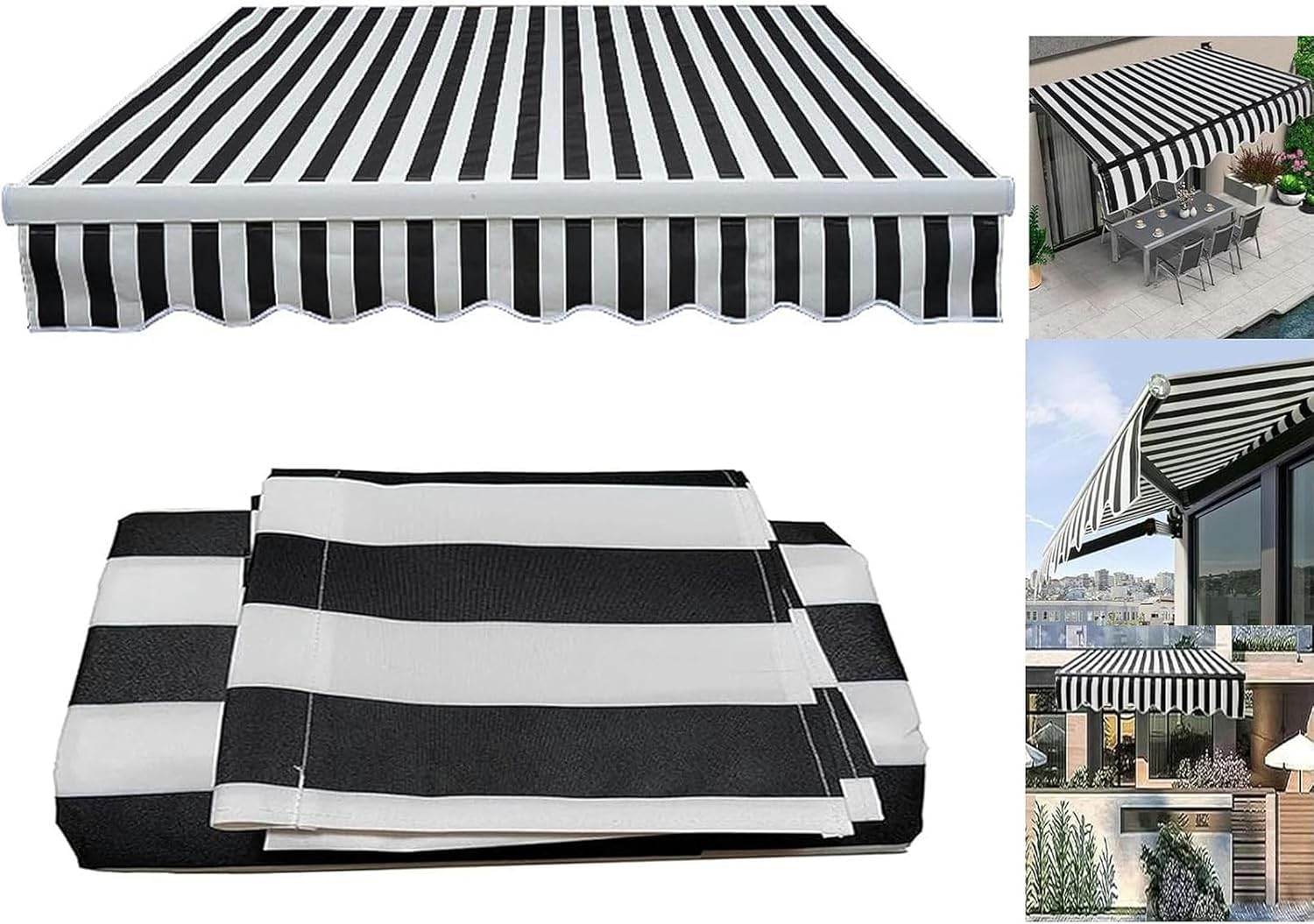 Replacement Awning Fabric Retractable Awning (Fabric Only) Patio Door Window Sunshade Shelter Canvas 280gsm Polyester Canopy Cover with Uv Protection for Yard, Lawn, (Size:11x8ft,Color:Black White)