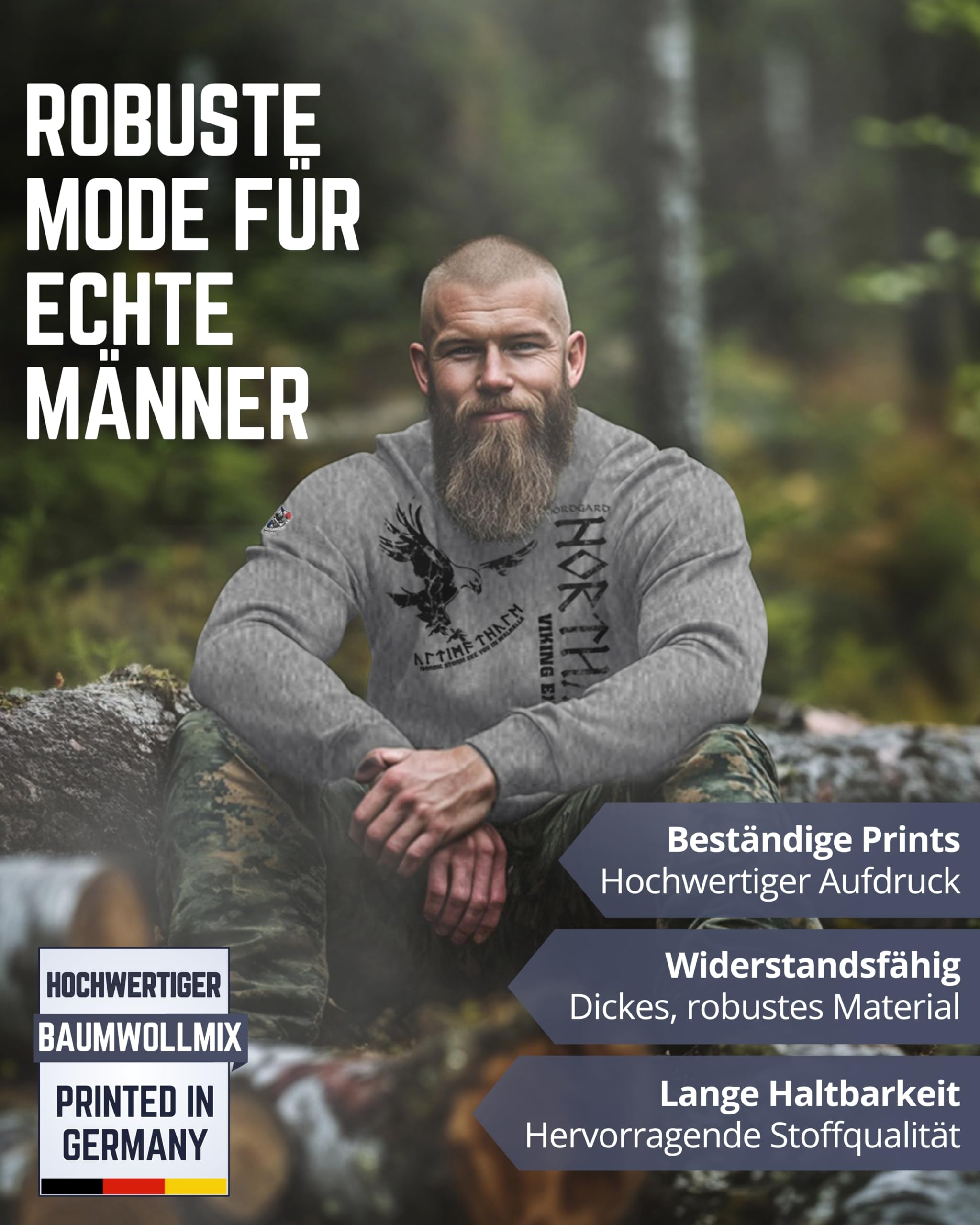 NORDGARD Viking Sweatshirt Northman 2 I Pulli aus 80% Baumwolle & 20% Polyester I Wikinger-Sweater mit Aufdruck I Ideal für Freizeit & Sport I Oeko-TEX Zertifiziert