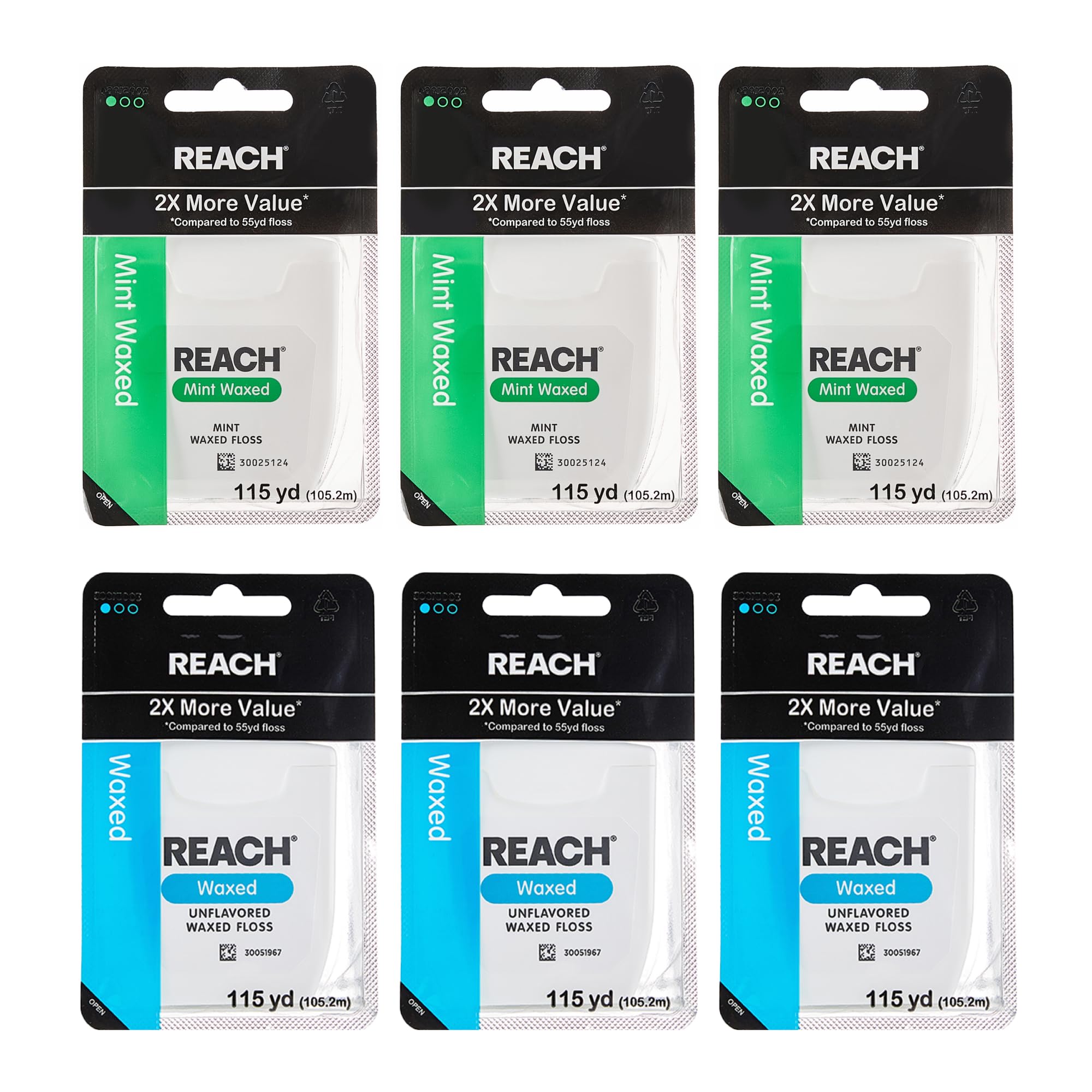 REACH Waxed Dental Floss Unflavored Mint Plaque Remover for Teeth Shred Resistant Floss Slides Smoothly Easy to Use