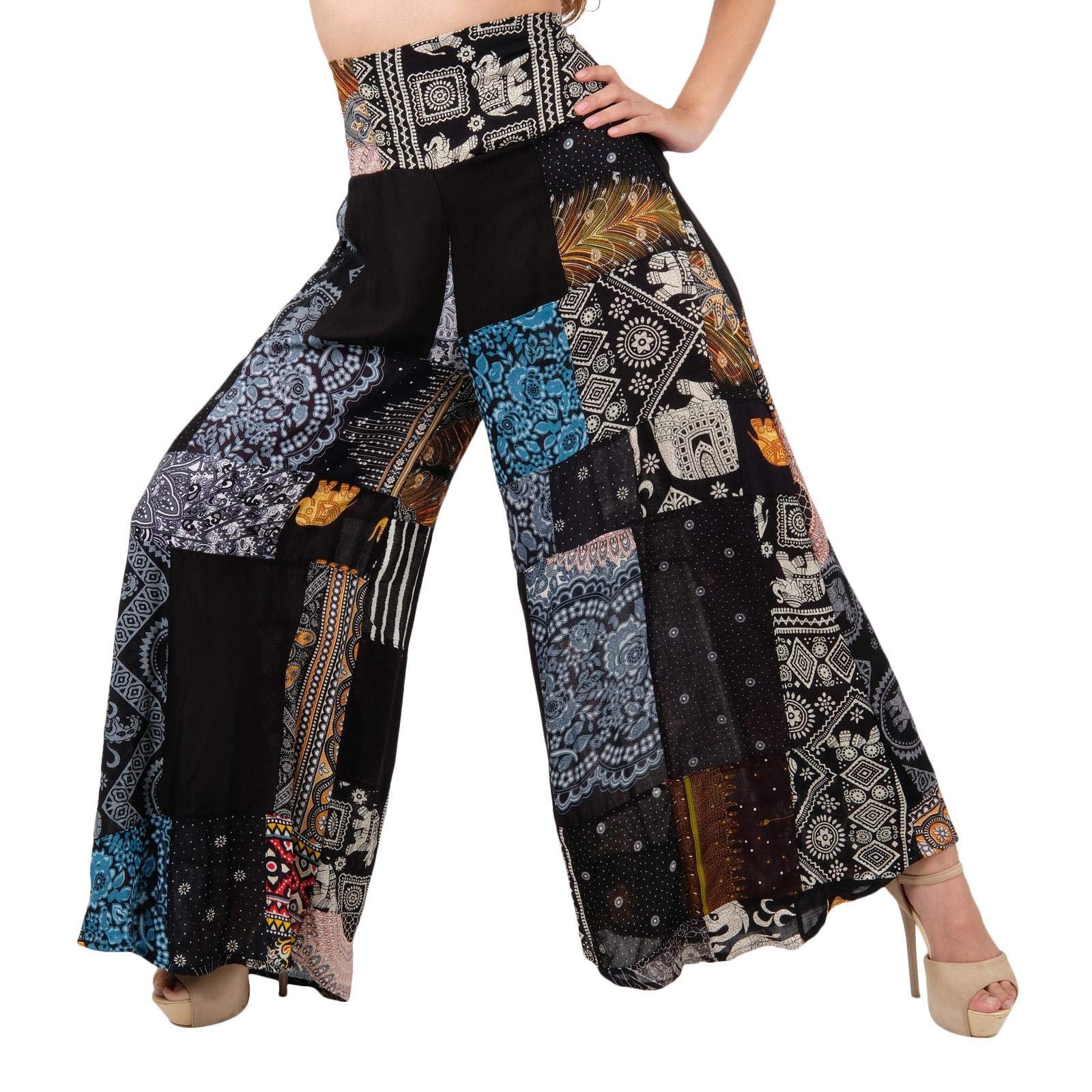 Lofbaz Pantalon Palazzo à Jambe Large Patchwork pour Femme