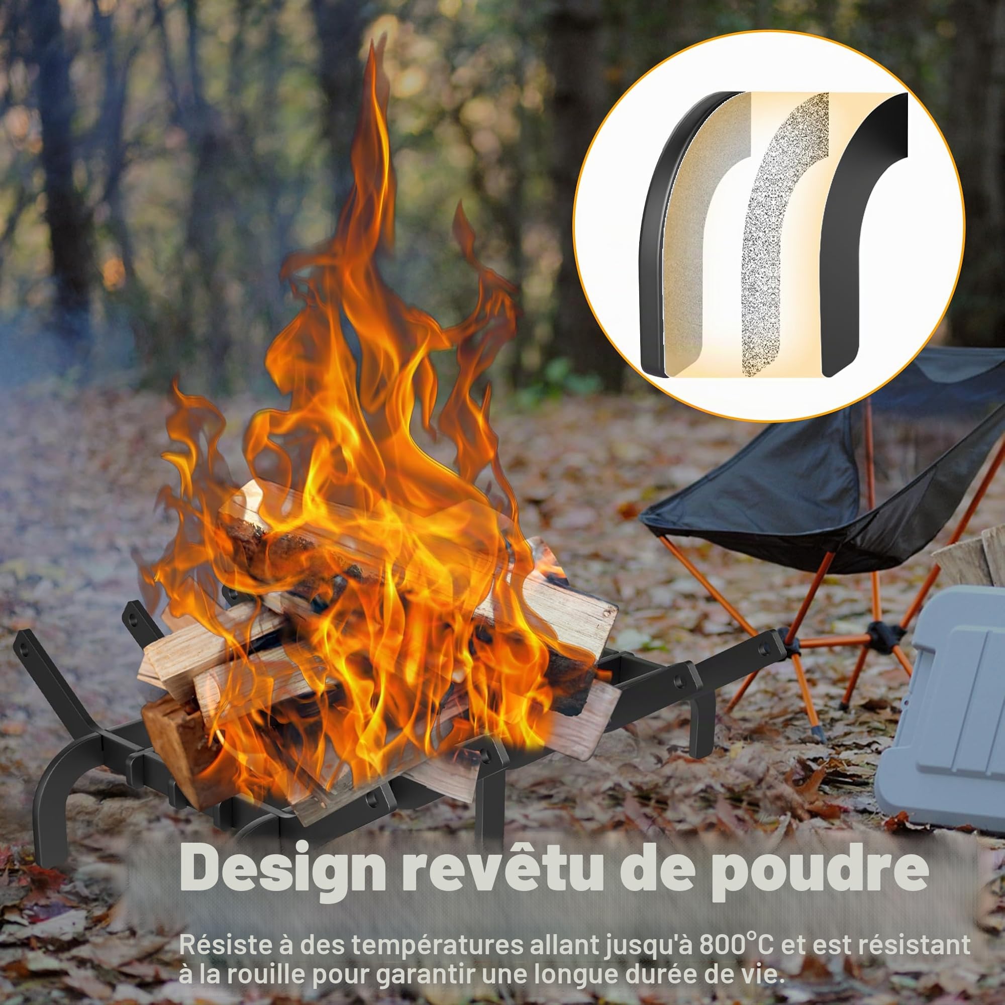 LZQ Rost à bois en acier à haute teneur en carbone pour cheminée, Rost à bois pour poêle à bois 41 x 31 x 11 cm, support à bois à combustion, rost à feu avec pieds, capacité de charge jusqu'à 50 kg