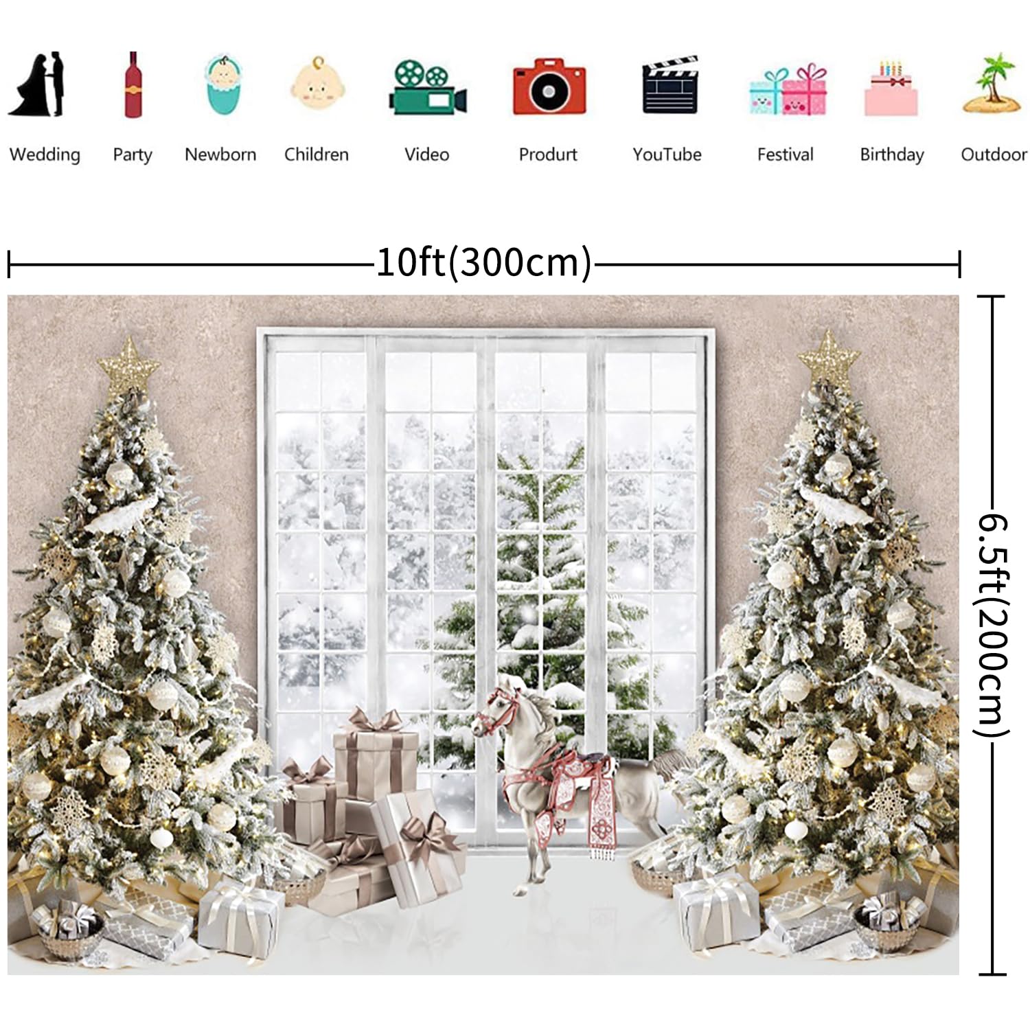 Weihnachts-Fensterhintergrund, 3x2,4 M – Winterlicher Fotohintergrund Mit Weihnachtsbaum Für Indoor-Shootings
