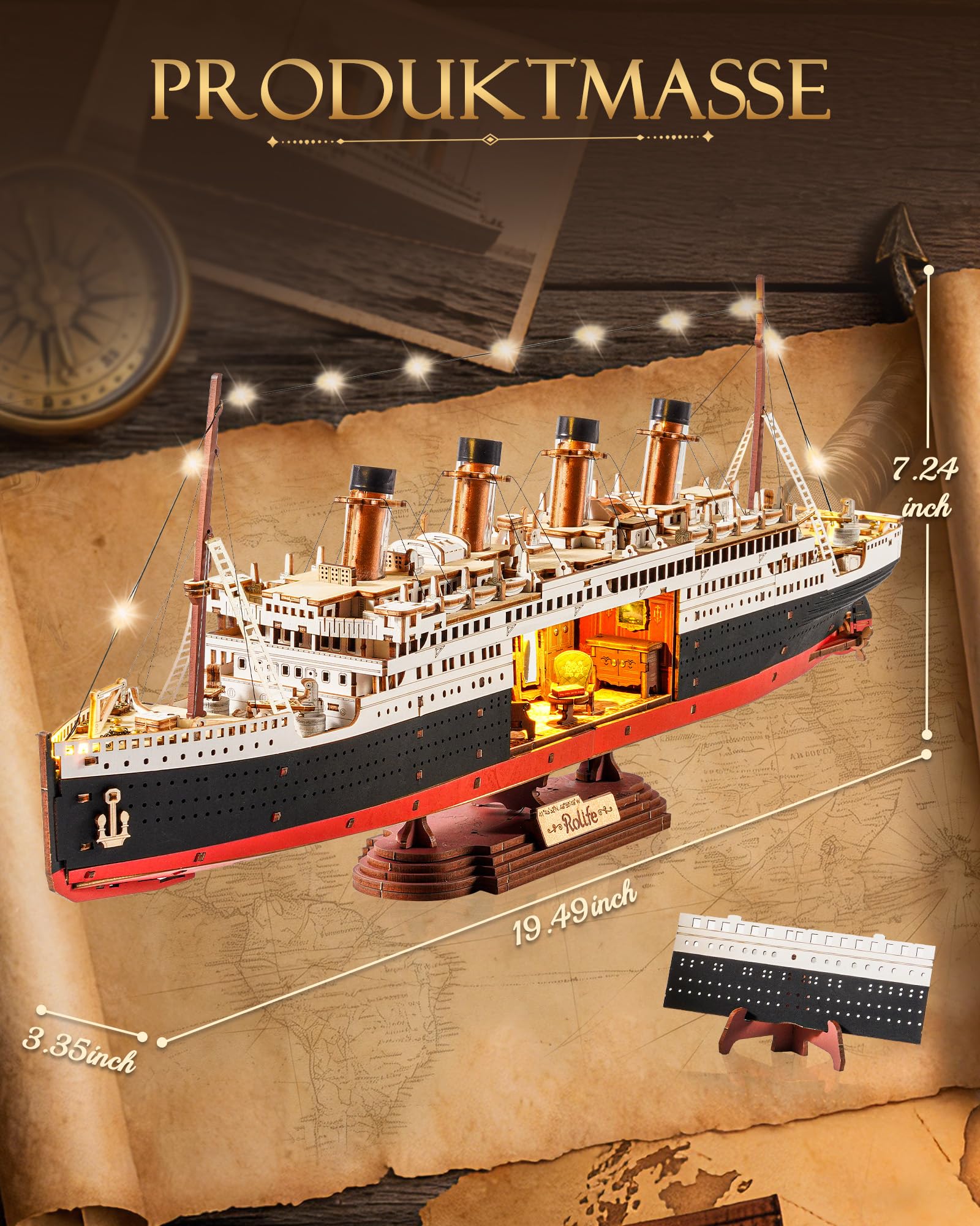 Rolife 3D-Holzpuzzle Titanic Schiffsmodell - 433-teiliges Steckbaustein Bausatz 6 Stunden Montagezeit, Sammler Wohnkultur Deko, Erwachsene, Bastler und Geschichtsinteressierte