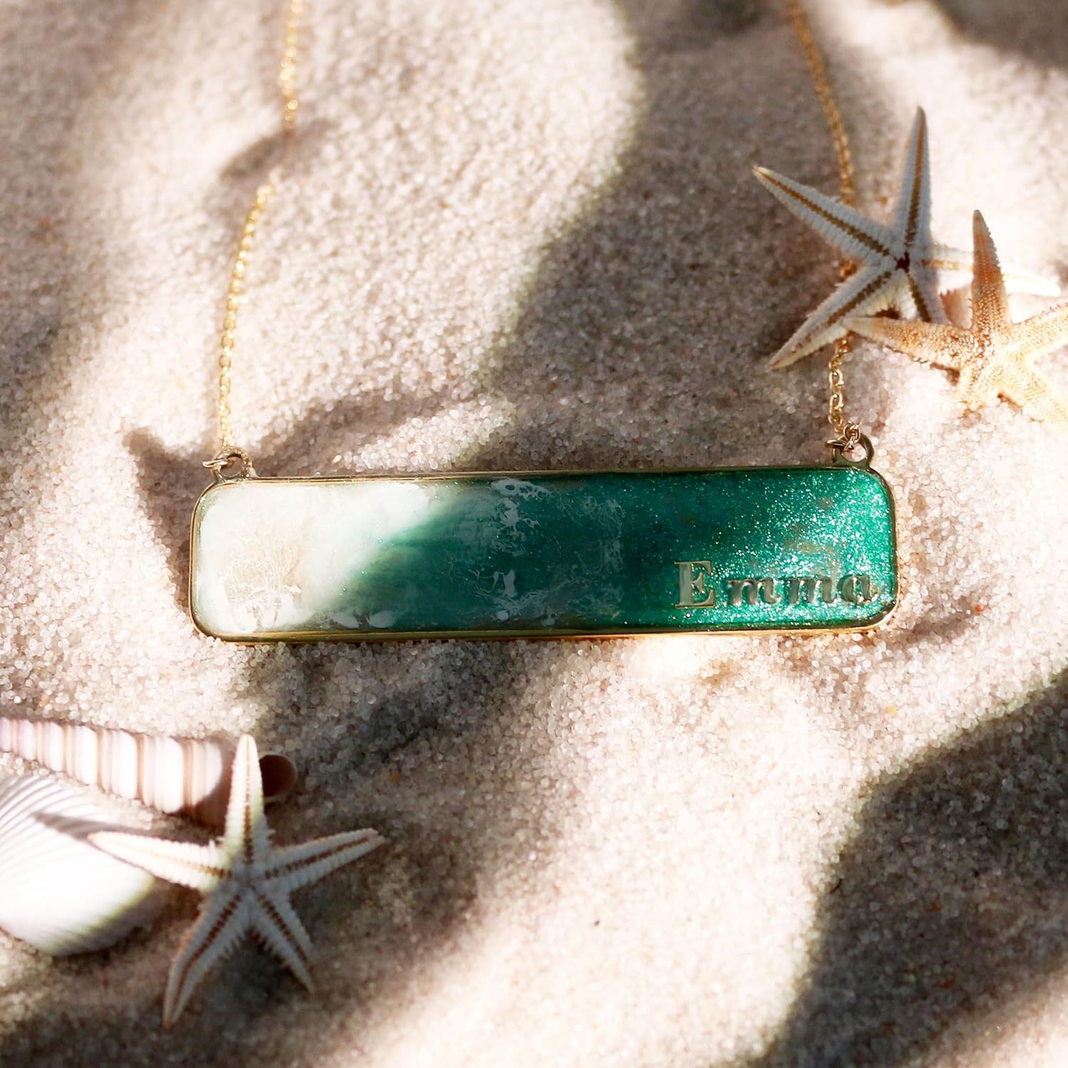 Petite Boutique Personalized Name Necklace Gift Emerald Sea Perfect Summer Necklace Beach Jewelry Memory Necklaces