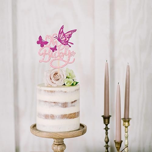 Miniatura 4 de 1 pieza de decoración de pastel de mariposa Oh Baby con purpurina para baby shower, mariposa para revelación de género, baby shower, fiesta de