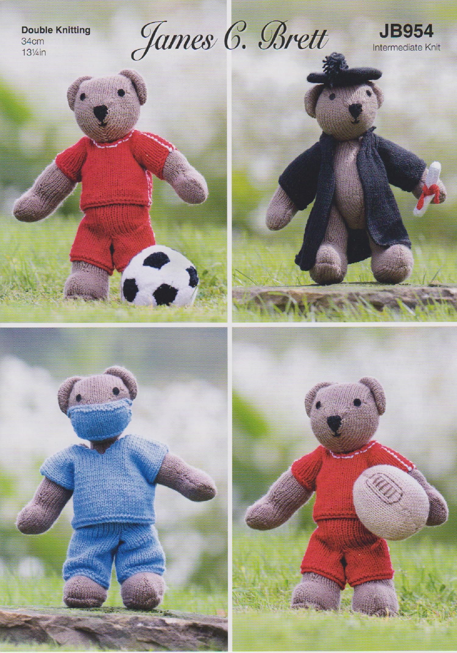 Knitting Pattern DK James Brett Knitted Stuffed Mascot Teddy Bear Toys JB954
