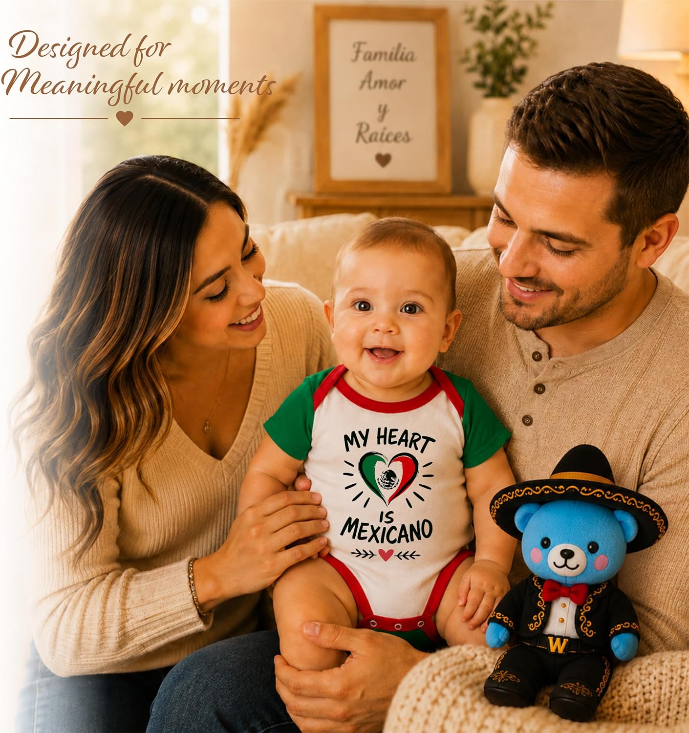 My Heart Is Mexicano Baby Bodysuit, Organic Cotton Onesie for Newborn Boys & Girls, Short Sleeve Baby Outfit
