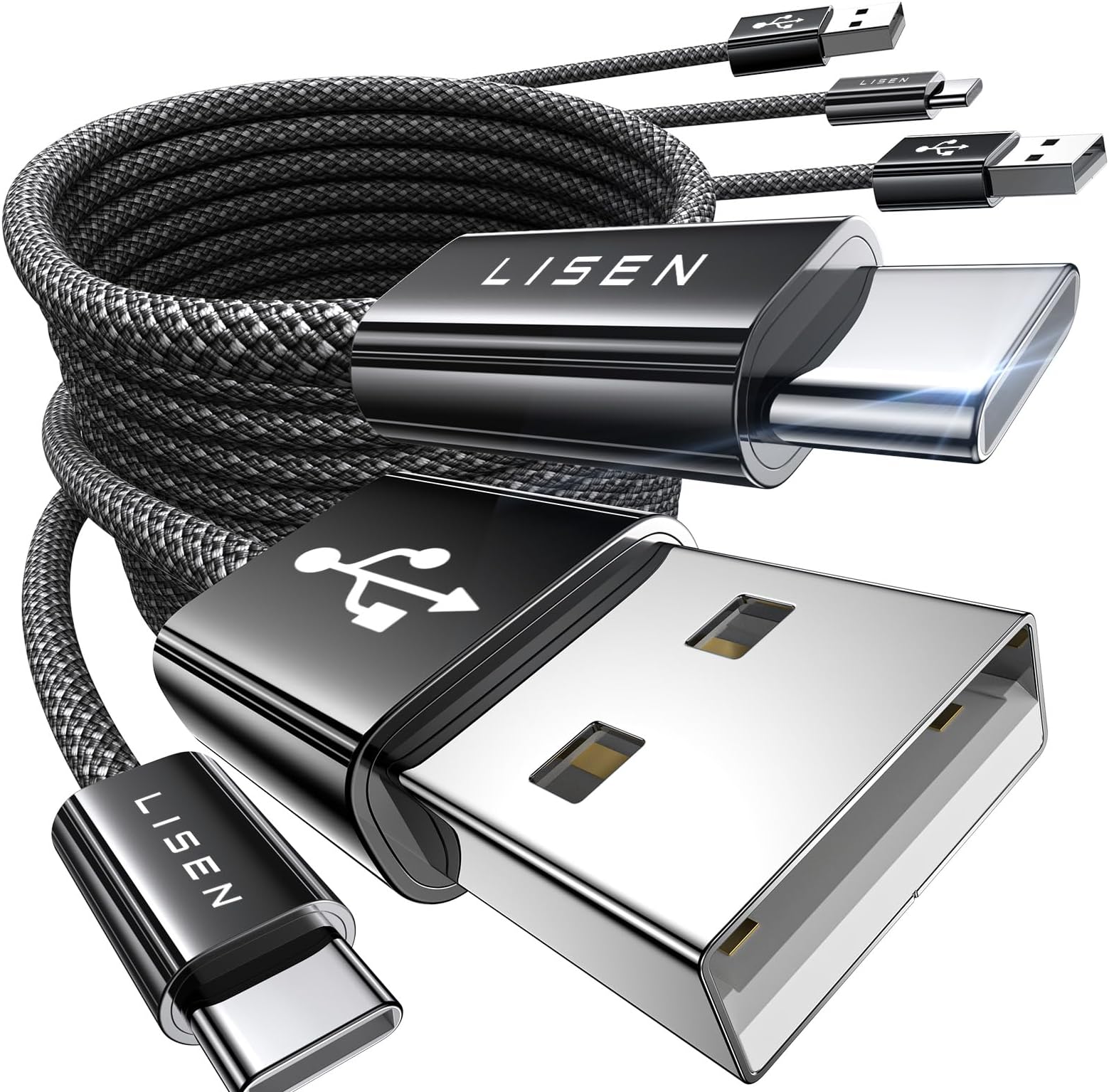 LISEN USB to USB C Cable, 3-Pack [3FT+6FT+10FT] USB C Cable,Android Auto USB Cable USB A to USB C Cable Compatible with iPhone 16 15 Pro Max Samsung Galaxy S24+/S24/S24 ultra/S20/S10/S9 USB C Cord