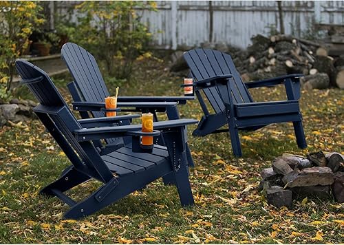 Miniatura 7 de FUNBERRY Silla Adirondack plegable con respaldo ajustable, HDPE para todo tipo de clima, sillas para hogueras con portavasos