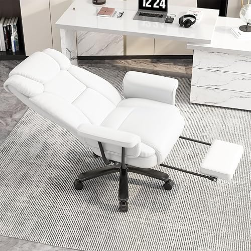 Miniatura 3 de GYI Silla cruzada con ruedas, silla de escritorio de oficina reclinable grande y alta de 160 con respaldo alto, asiento ancho, brazos, reposapiés,