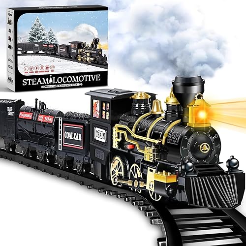 Shemira Juego de tren de Navidad, juguetes de tren para niños y niñas, juego de tren de vapor para alrededor del árbol de Navidad, tren de juguete