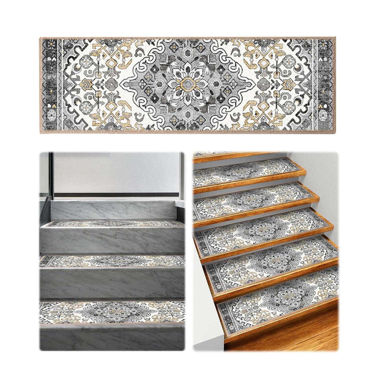 Teppichfliesen 15-teiliges Teppich-Treppenstufen-Set, Selbstklebende, Rutschfeste For Den Innenbereich, Wiederverwendbare(Gray)