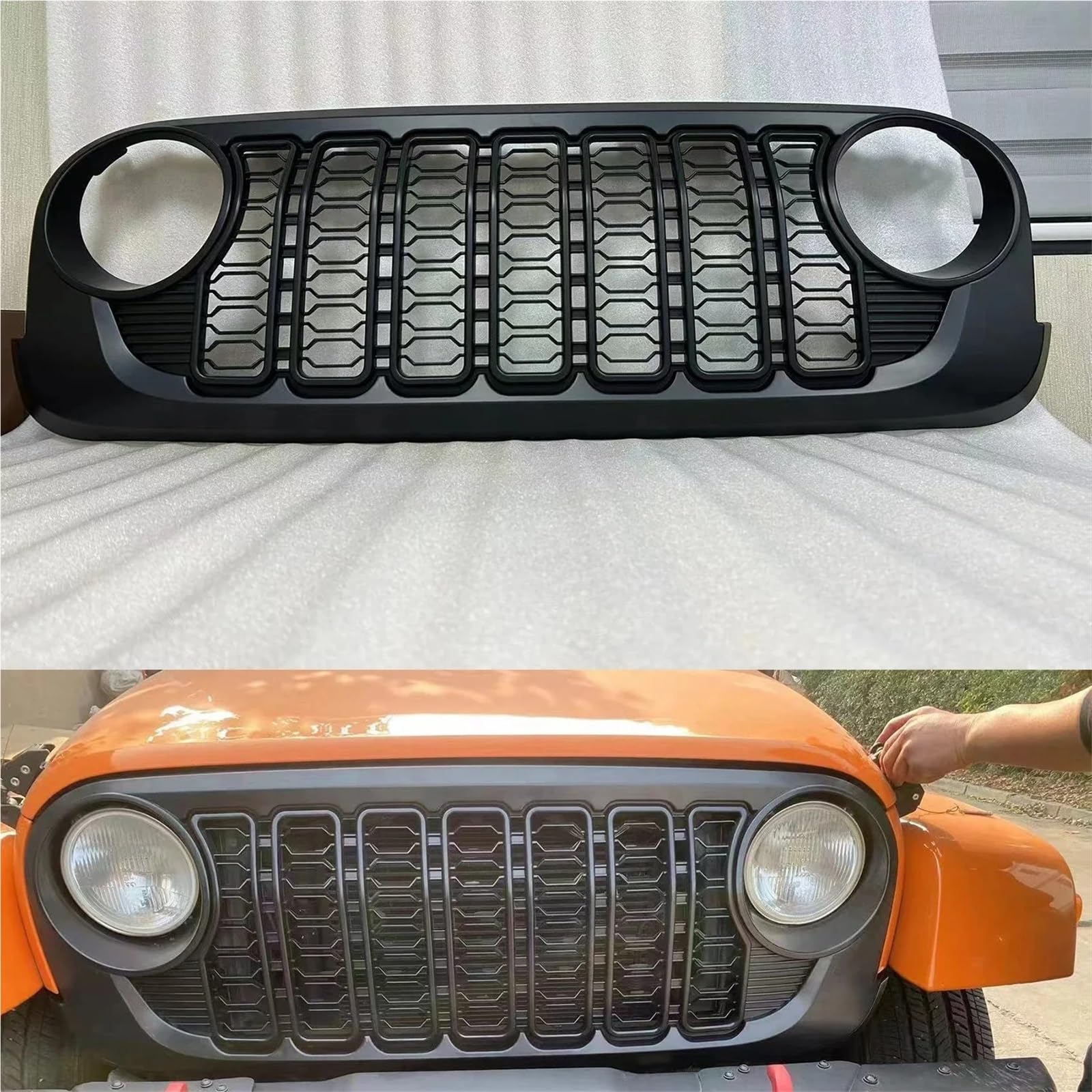 Parrilla Delantera para Jeep para Wrangler JK 2007-2017 J400 A España 2024 Diseño Parrilla Delantera ABS Estilo Parrilla JK A JL Parrilla Frontal Cromada