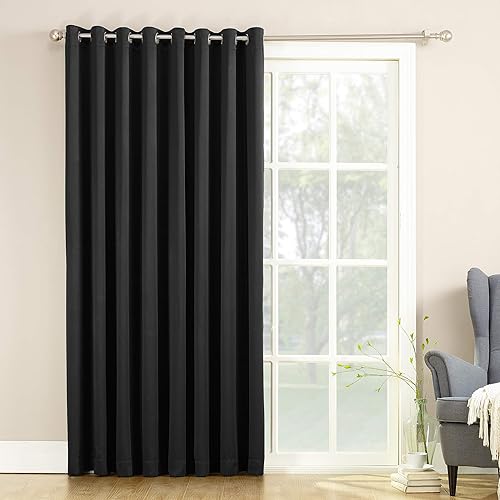 Sun Zero Barrow Energy Efficient Grommet Sliding Patio Door Curtain Panel, 100" x 84", Black
