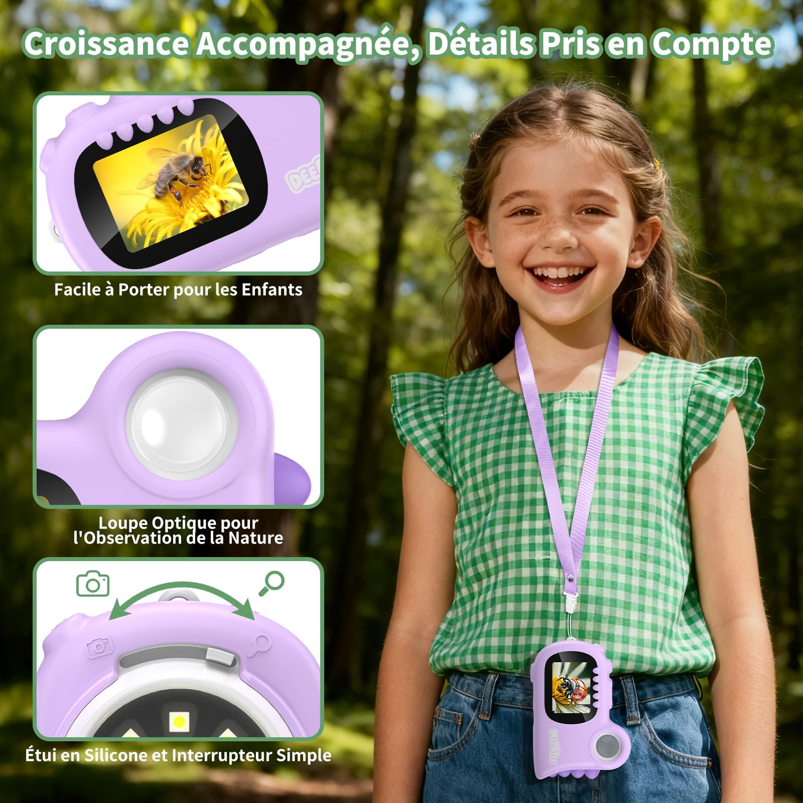 2 en 1 Microscope Enfant Portable pour 3-12 Ans Étudiants (Violet)