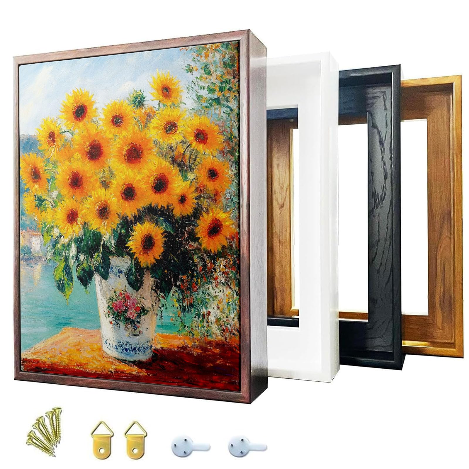 Canvas Floater Frame for 1” to 1 1/4” Deep Gallery-Wrapped Canvas, Modern Wood-Look Floating Frame for Finished Wall Art, Oil Paintings for Gallery Bedroom Studio, Made in USA(Dark Brown,16x20inch)