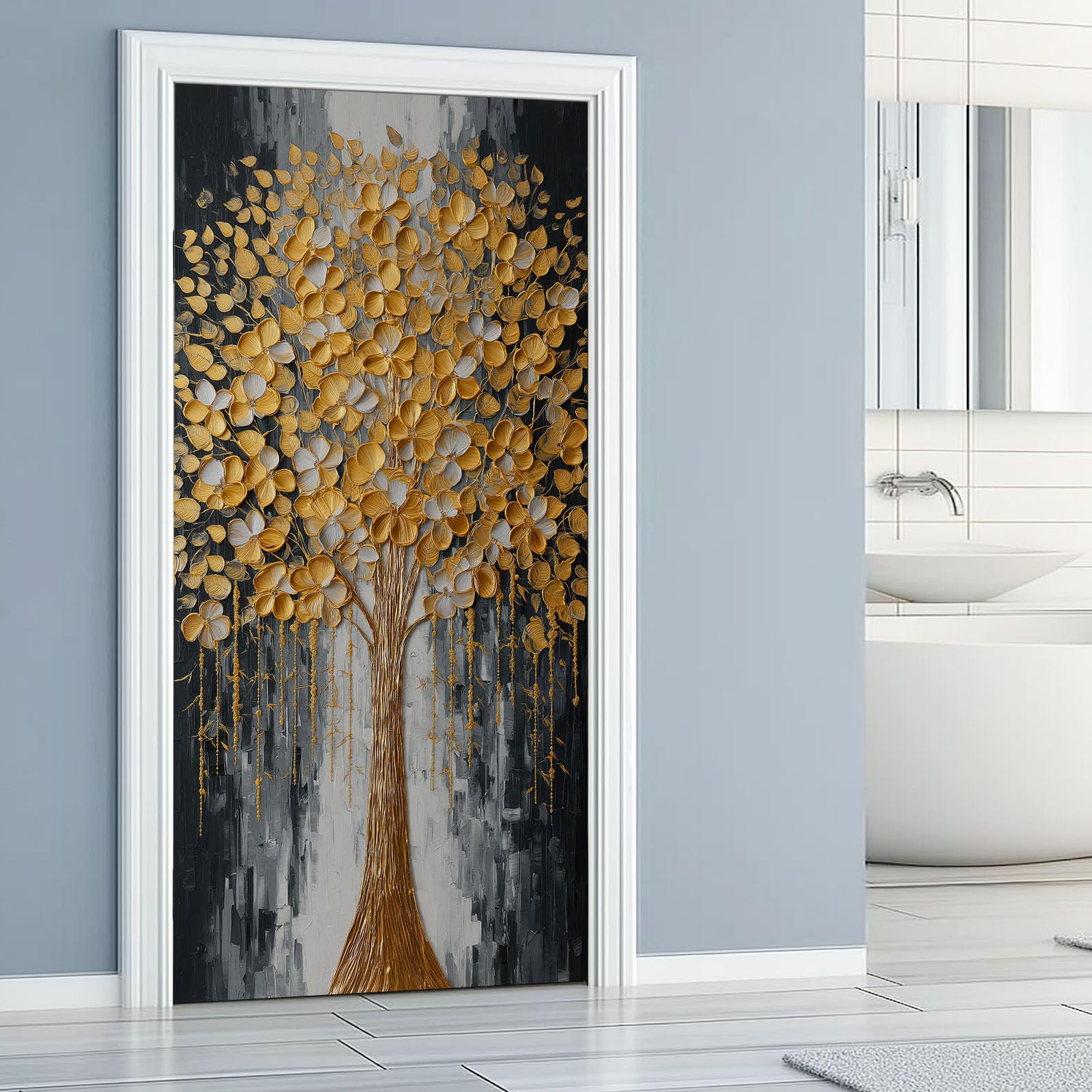 Adesivo per porta, 88 x 200 cm, stile pittura a olio in vinile PVC, adesivo 3D, impermeabile, autoadesivo, decorazione murale per camera da letto, soggiorno, casa, ufficio