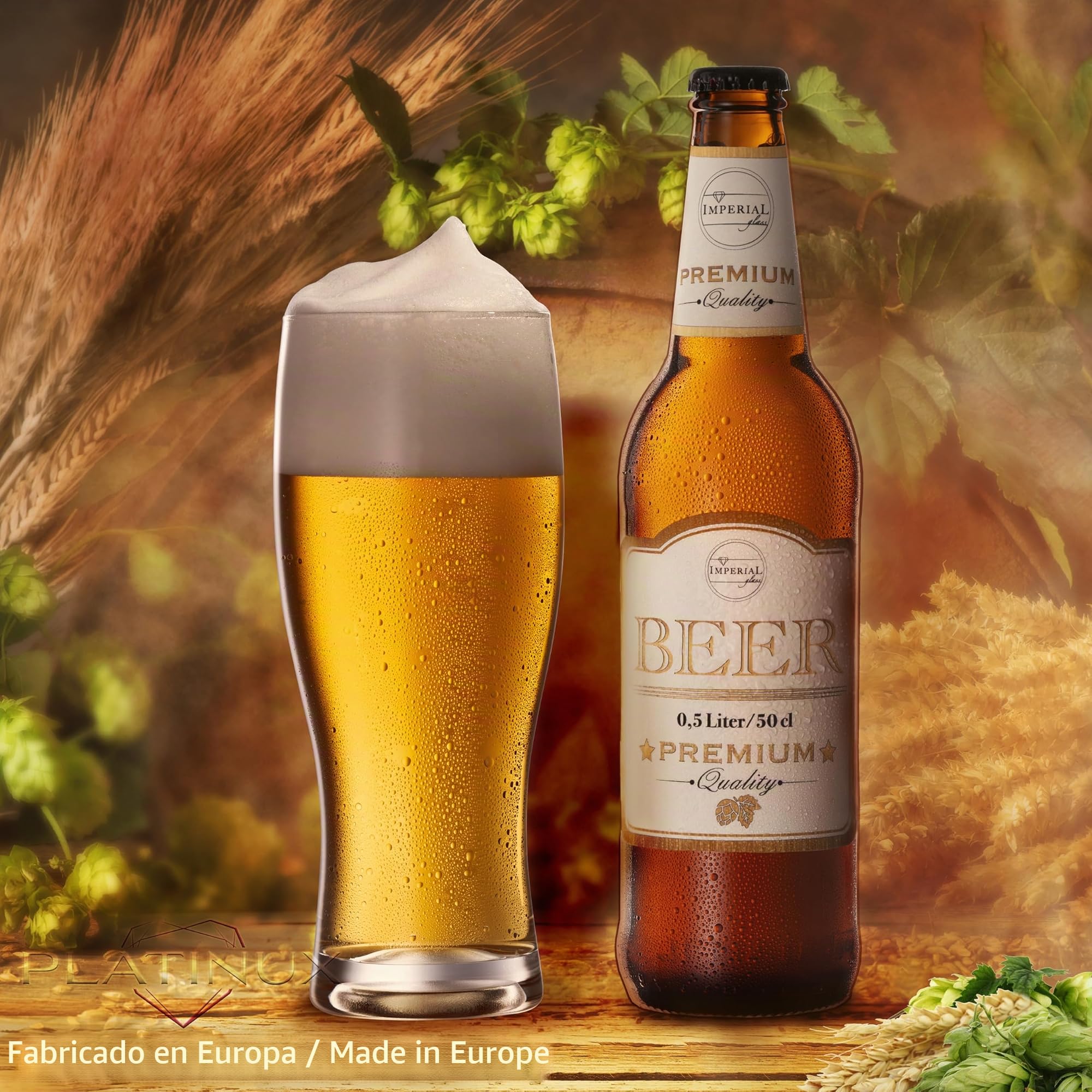 PLATINUX Vasos de cerveza de 500 ml (máx. 640 ml) de cristal, juego de 6 piezas, vaso de cerveza alto 0,5 L
