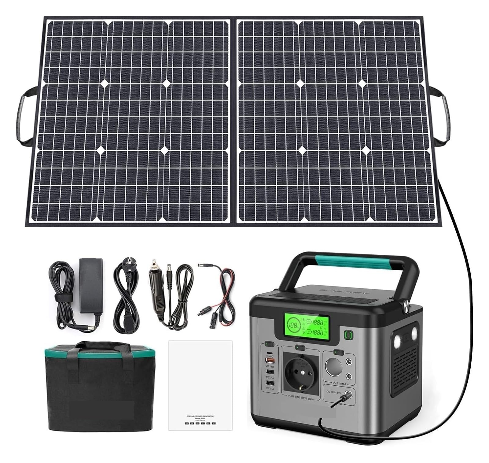 S500 Pro 500W (1000W Crête) Centrale Électrique 518Wh Générateur Solaire Maison Chargeur De Secours Batterie Externe avec Panneau 100W LéGer Et Portable