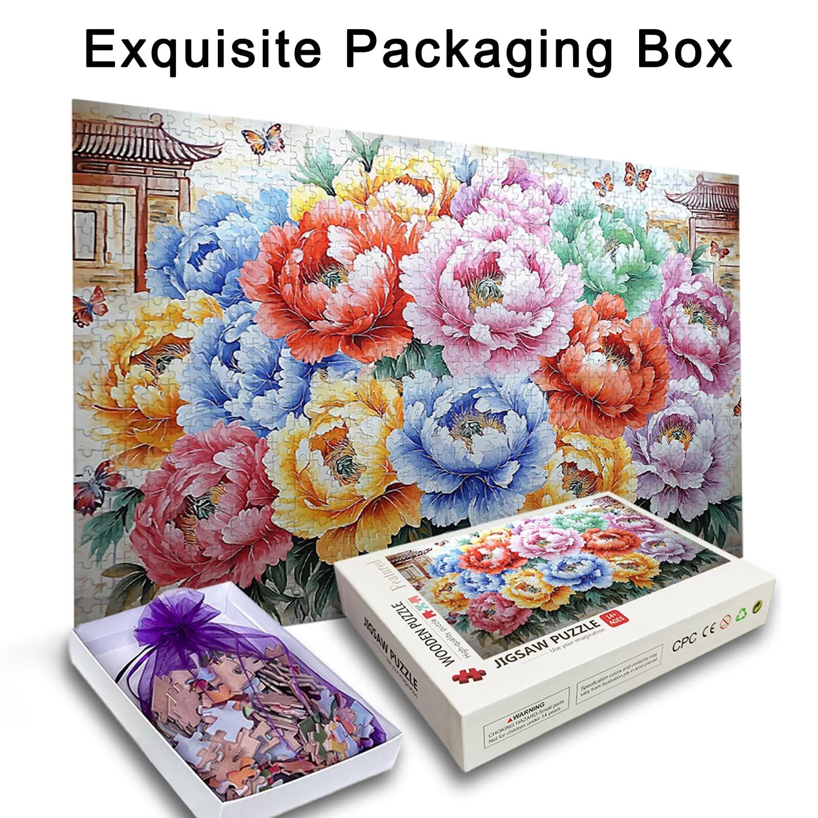 Puzzle 5000 sztuk dla dorosłych, Puzzle piwonia z pudełkiem dla dorosłych, DIY drewniane puzzle, wyzwanie puzzle dla całej rodziny, oryginalne prezenty dla kobiet, prezent dla mężczyzn, temat: retro R