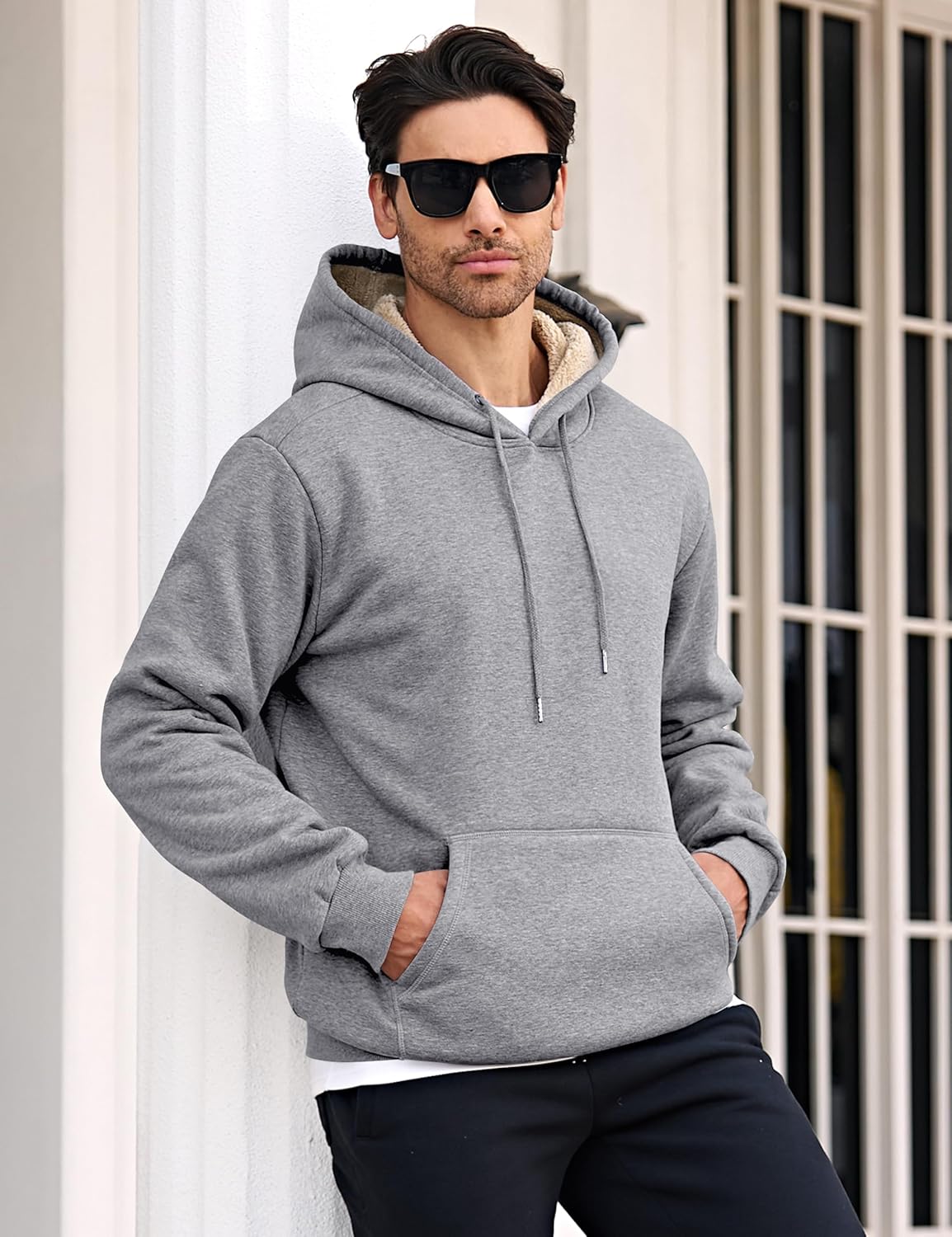 MAGCOMSEN Men's Heavy Hoodie Sherpa Fleece Lined Pullover Thick Winter Hooded Sweatshirt - Image 3