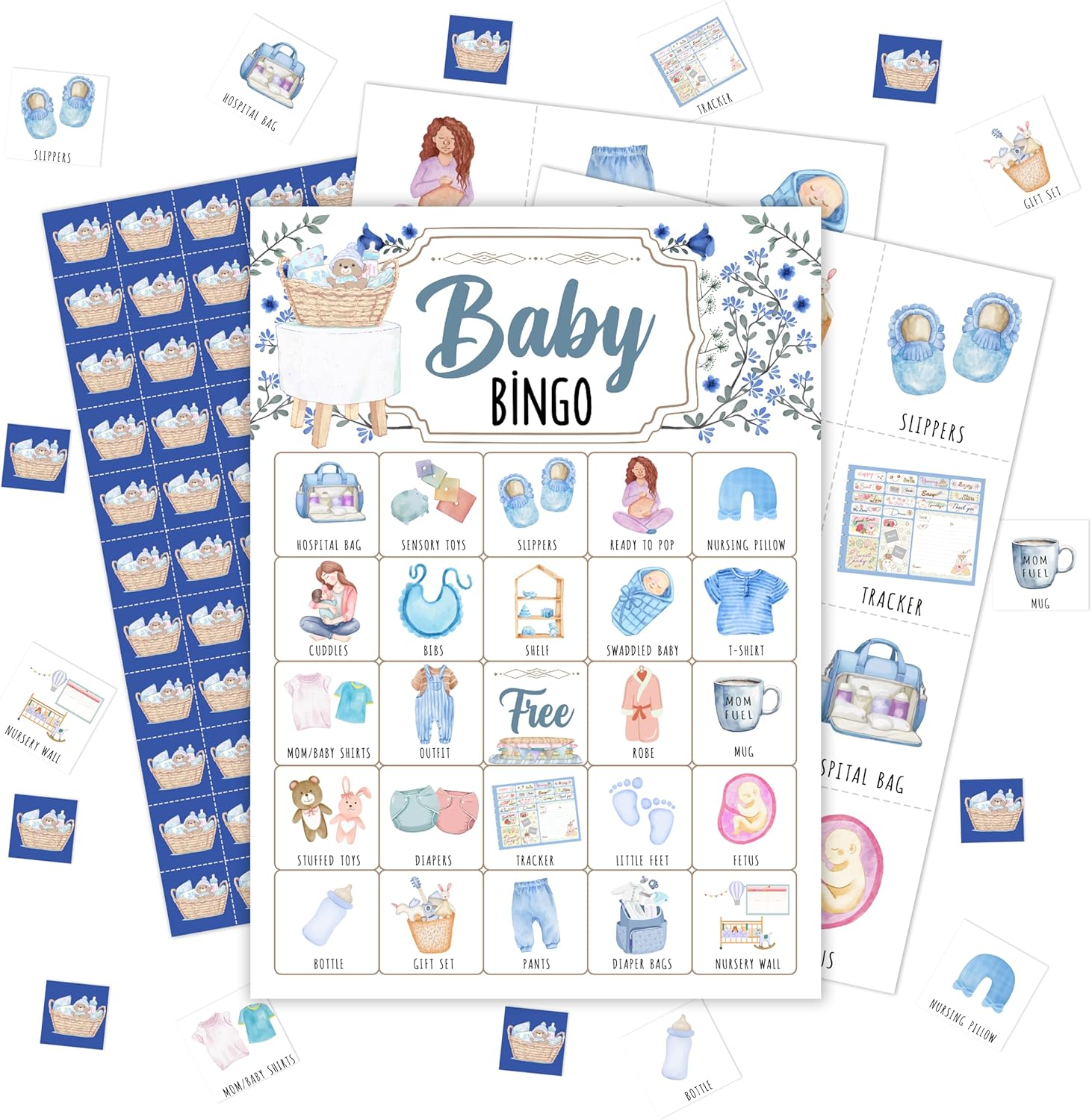 Pink Bingo Card, Baby Shower Bingo Game, 24 Bingo Sets, A007