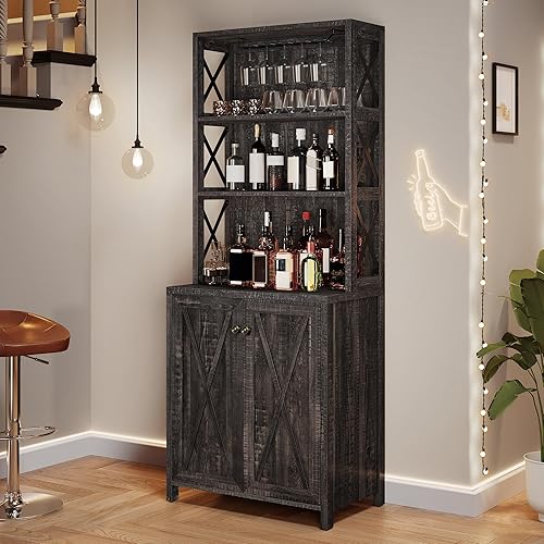 Miniatura 7 de YITAHOME Armario de bar, armario de almacenamiento de cocina de 67 pulgadas de alto con licor y vasos, estante de almacenamiento abierto, gabinete