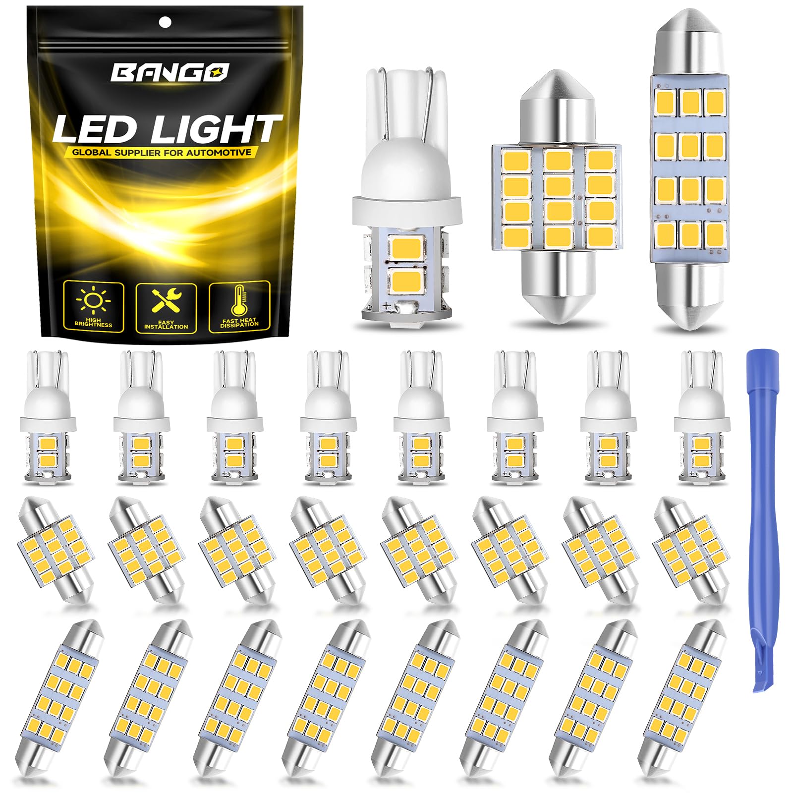 BANGO 24 Pieces Car LED Interior Light Bulbs, Non-Polarity Design with Removal Tool, Suitable for Car Dome Map Door Trunk License Plate Lights, Etc. (