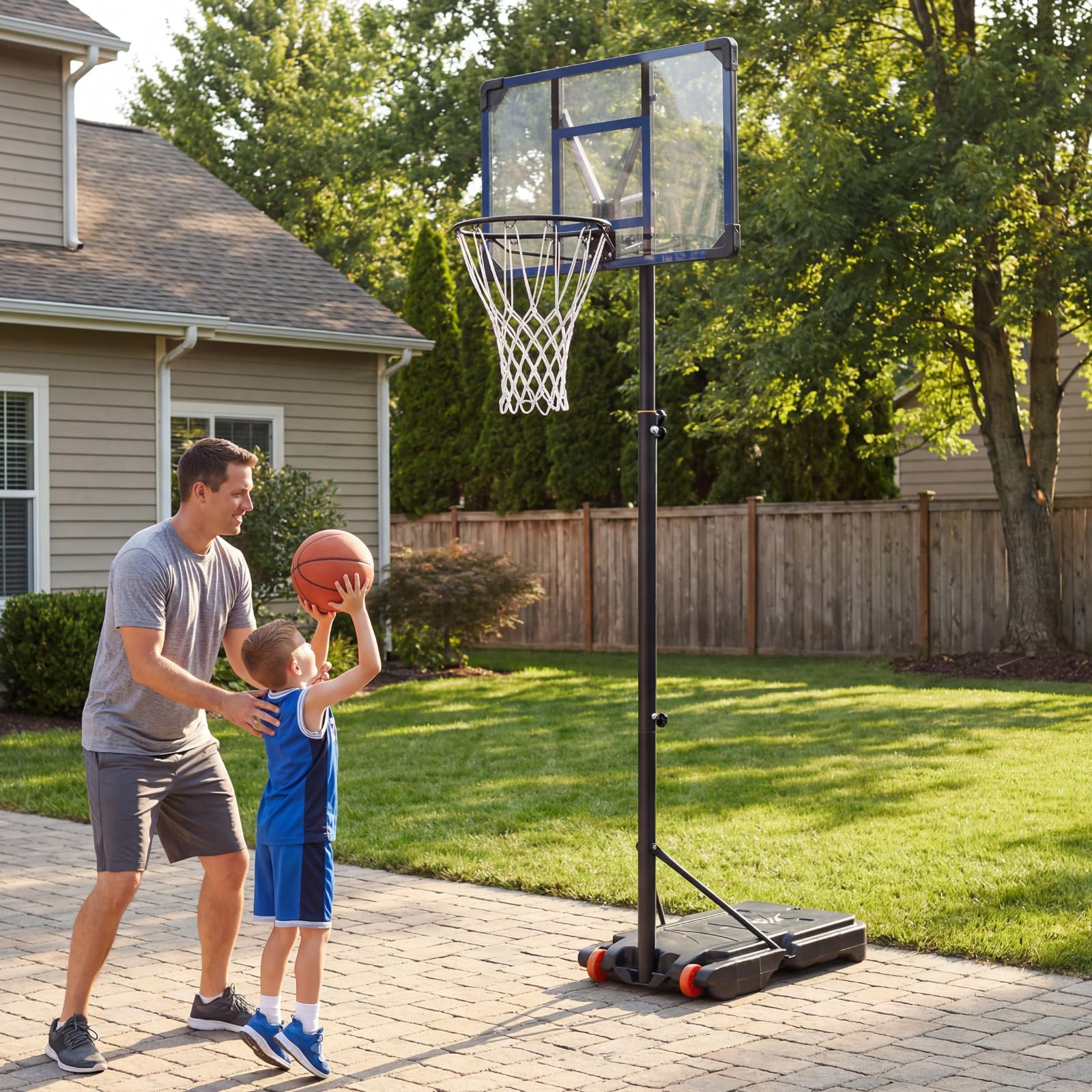 GYMAX Aro de Baloncesto para Niños, Canasta Ajustable, Altura Regulable, Base Rellenable con 2 Ruedas, Soporte para Interior y Exterior para Niños y Jóvenes