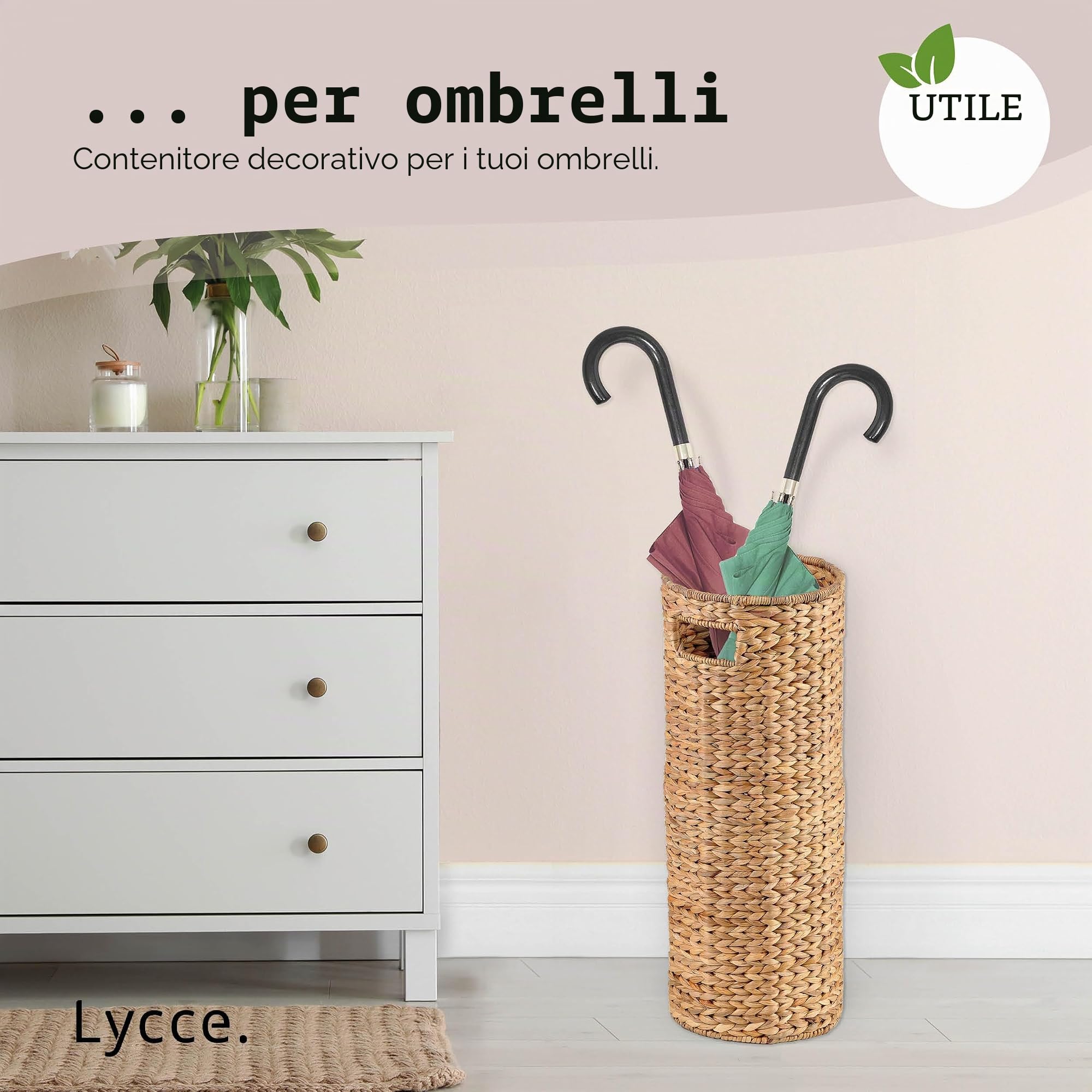 Lycce Portaombrelli in Giacinto d'Acqua, Verde, Rotondo, Decorativo/Naturale/Rustico/Boho, ø19cm x H50cm