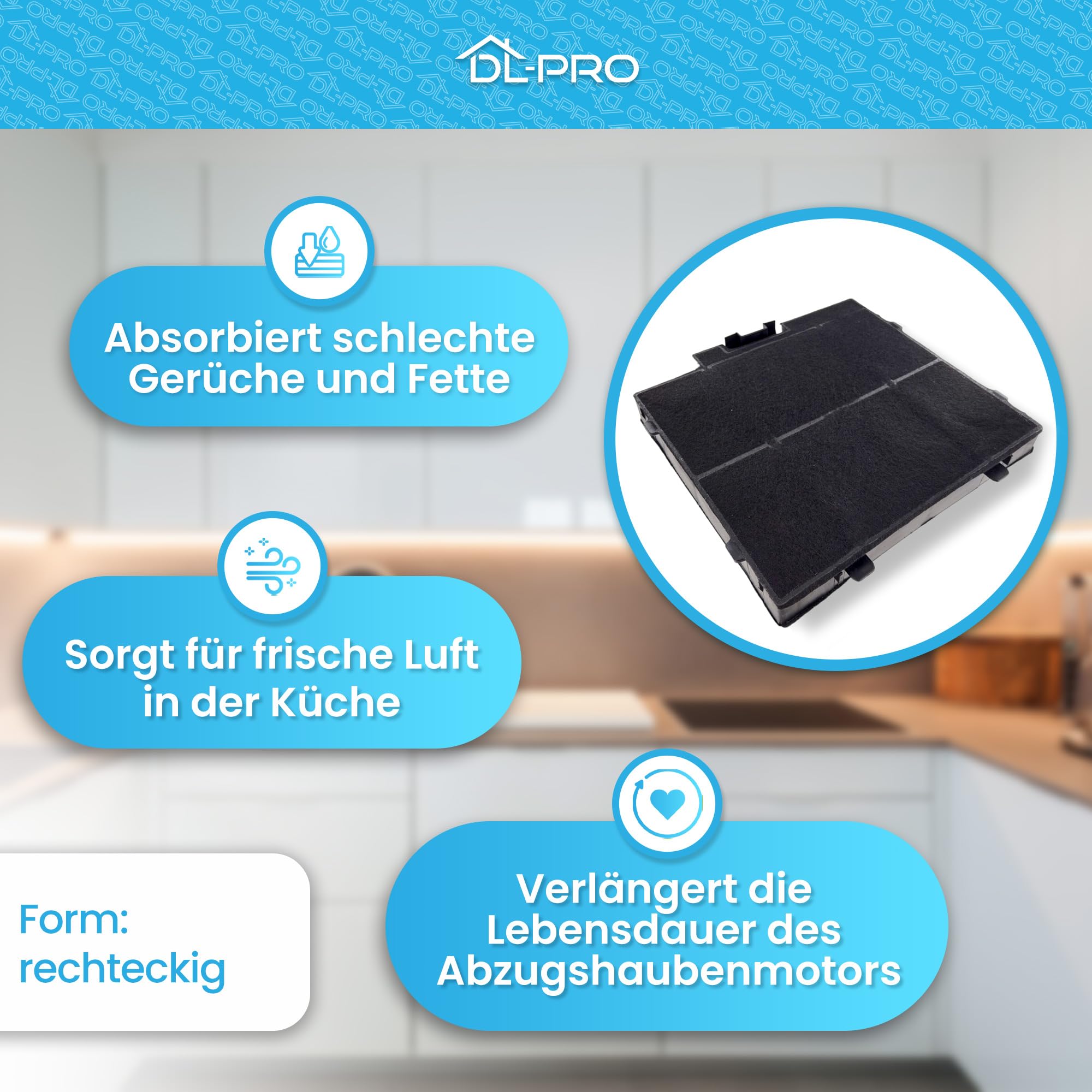 DL-pro Filtro ai carboni attivi, 232 x 226 mm, adatto per Siemens Bosch Constructa Neff 11022296 LZ10DXA00 DWZ0DX0A0 CZ51DXA0X0 Z51DXA0X0 per cappa aspirante
