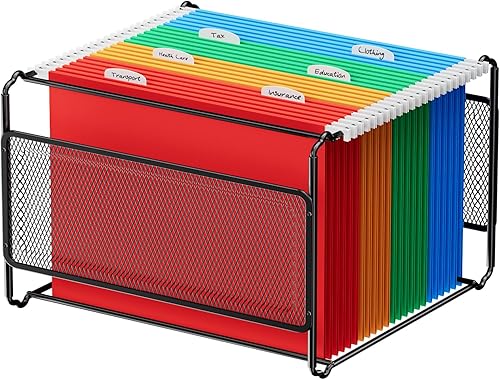 MaxGear Organizador de archivos colgante, soporte de archivos de tamaño carta, caja de archivos de malla metálica para escritorio de almacenamiento