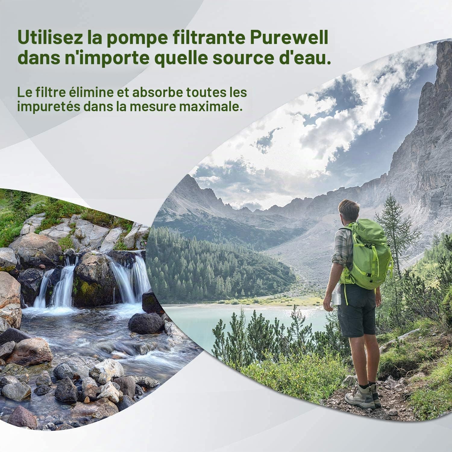 Purewell Pompe Filtrante à Main 0.01 Micron Filtre à Eau Portable Élimine 99.999% des Bactéries