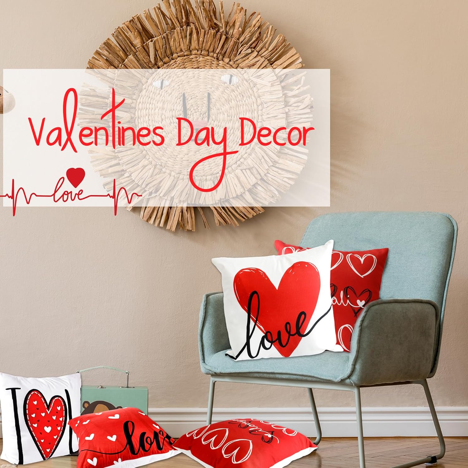 4 Pcs Valentines Day Pillow Covers 18 x 18 Inch Red Heart Pillows Cases Decoration Love You Indoor Outdoor Pillow Cushion Cover for Valentine's Day Gifts Sofa Couch Bed Home Decor - Image 3