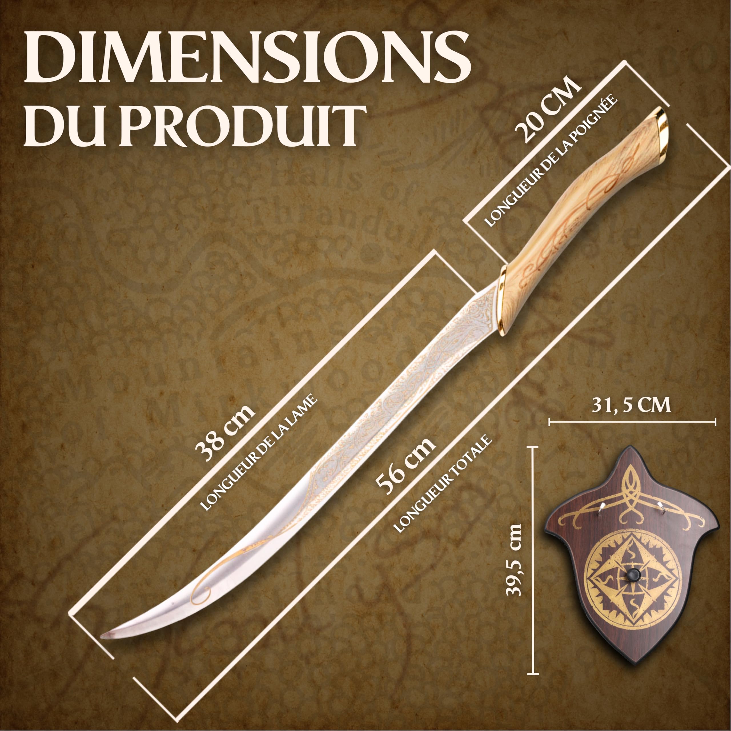 57 SPECIAL REPLICAS Accessoire de Cinémaens emble de Deux LOTR Leegolass 56 cm avec Une tenture Murale JT6036-A