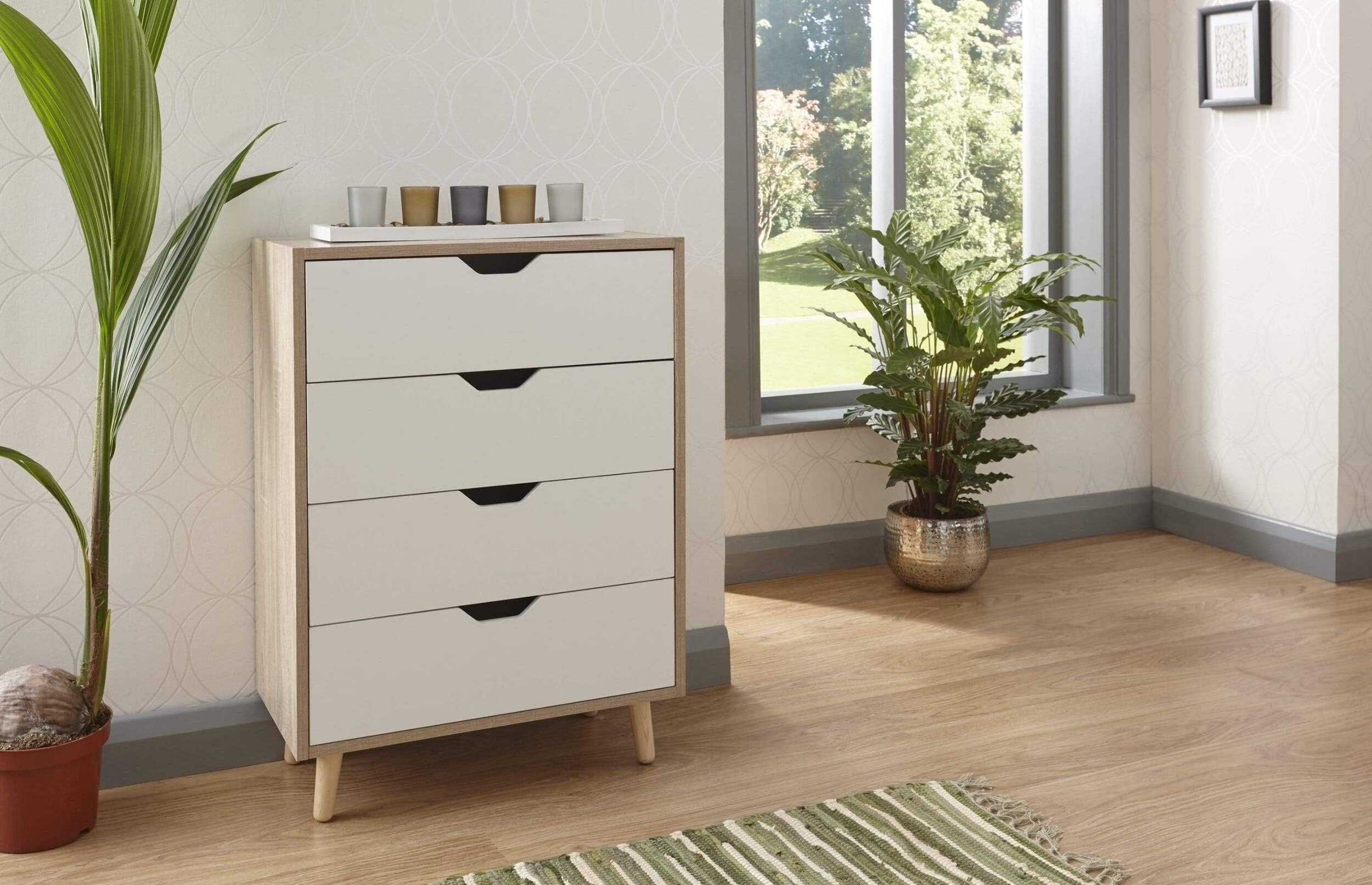 GFW The Furniture Warehouse Stockholm Scandinavian Inspired Bedroom Collection - Chests & Night Stands - White & Oak#4 Drawer Chest
