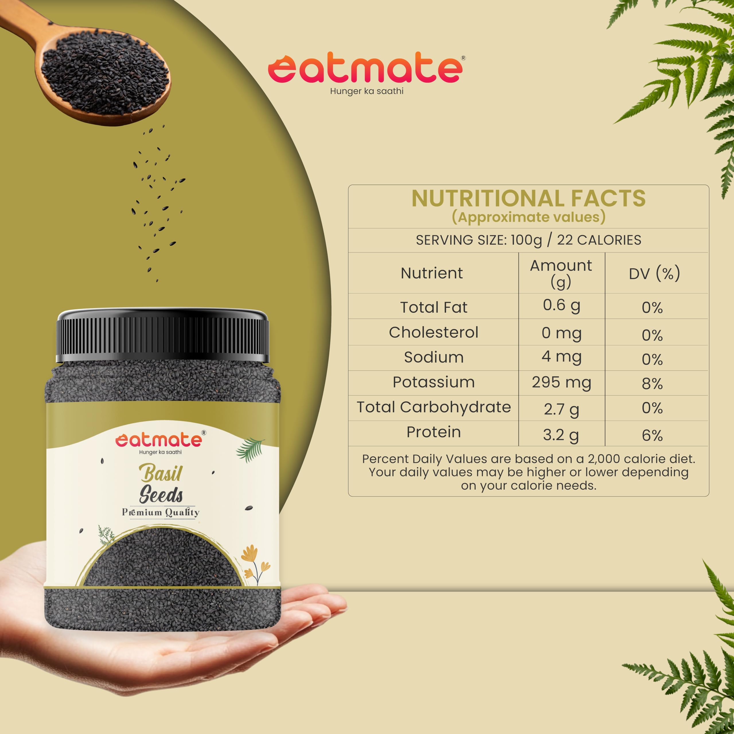 Eatmate Premium Basil Seeds Jar Pack | Raw Sabja Tukmaria Beej Rich in Fiber, Protein & Minerals | Natural Low-Calorie Seeds for Drinks, Desserts & Healthy Recipes (1 KG) 1