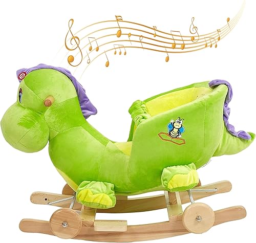 LUCKYERMORE Caballo mecedor con música divertidacinturón de seguridadruedas Juguetes Baby 2 en 1 de madera de felpa Rocker Seat Ride-On con cinturón