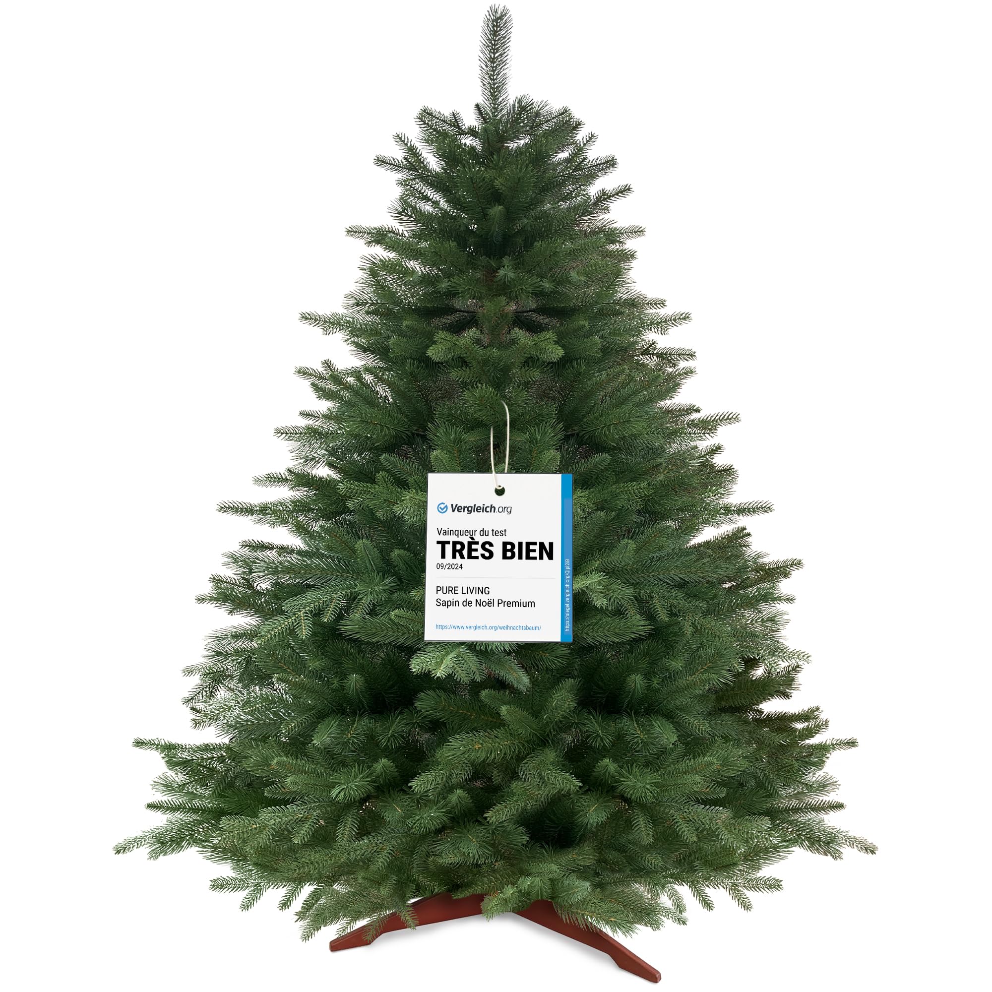 Sapin de Noël Artificiel 90 cm 100% PE - Gagnant du Test - Branches moulées réalistes, fourni avec Support en Bois et Sac de Rangement – Pure Living