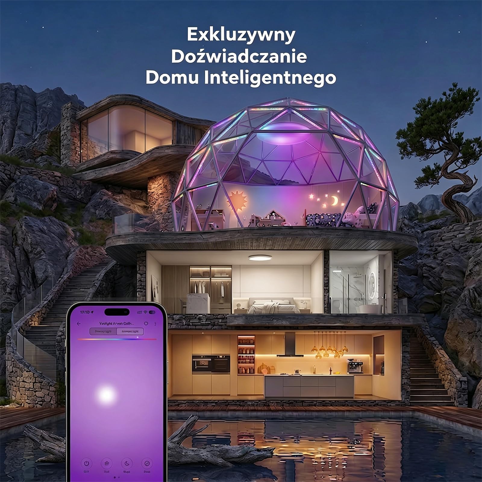 Yeelight Inteligentna Lampa Sufitowa LED 50 cm, 50 W, 4500 lm, RGBCW, Ściemnialny Plafon Smart WiFi, 16 mln Kolorów, 2700–6500 K, Szybki Montaż, Sterowanie Aplikacją, Alexa i Google Assistant