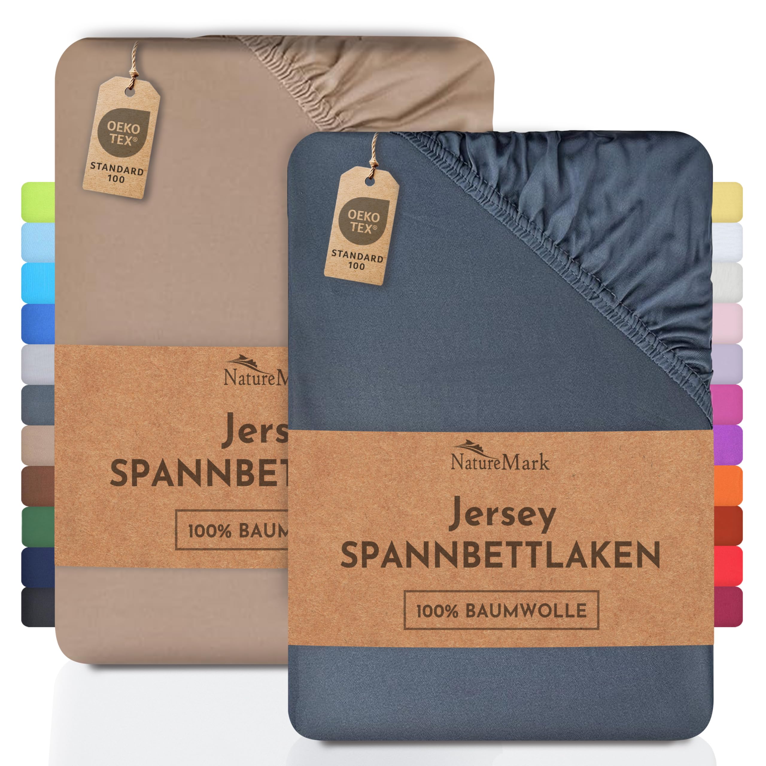 NatureMark 2er Pack Jersey Spannbettlaken 100% Baumwolle | ÖKOTEX Standard 100 - Anthrazit/Sand 120x200 cm