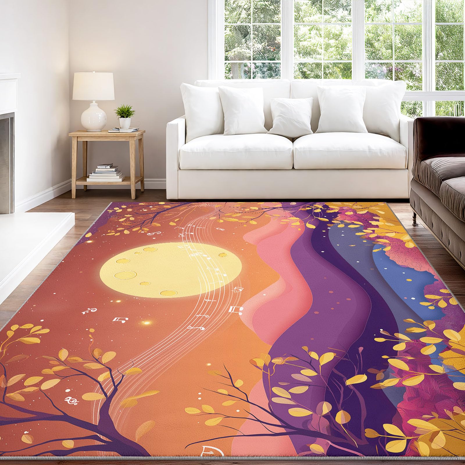 Vagues Soleil Couchant Tapis Poil Ras Lavable 160x230 cm pour Salon Chambre