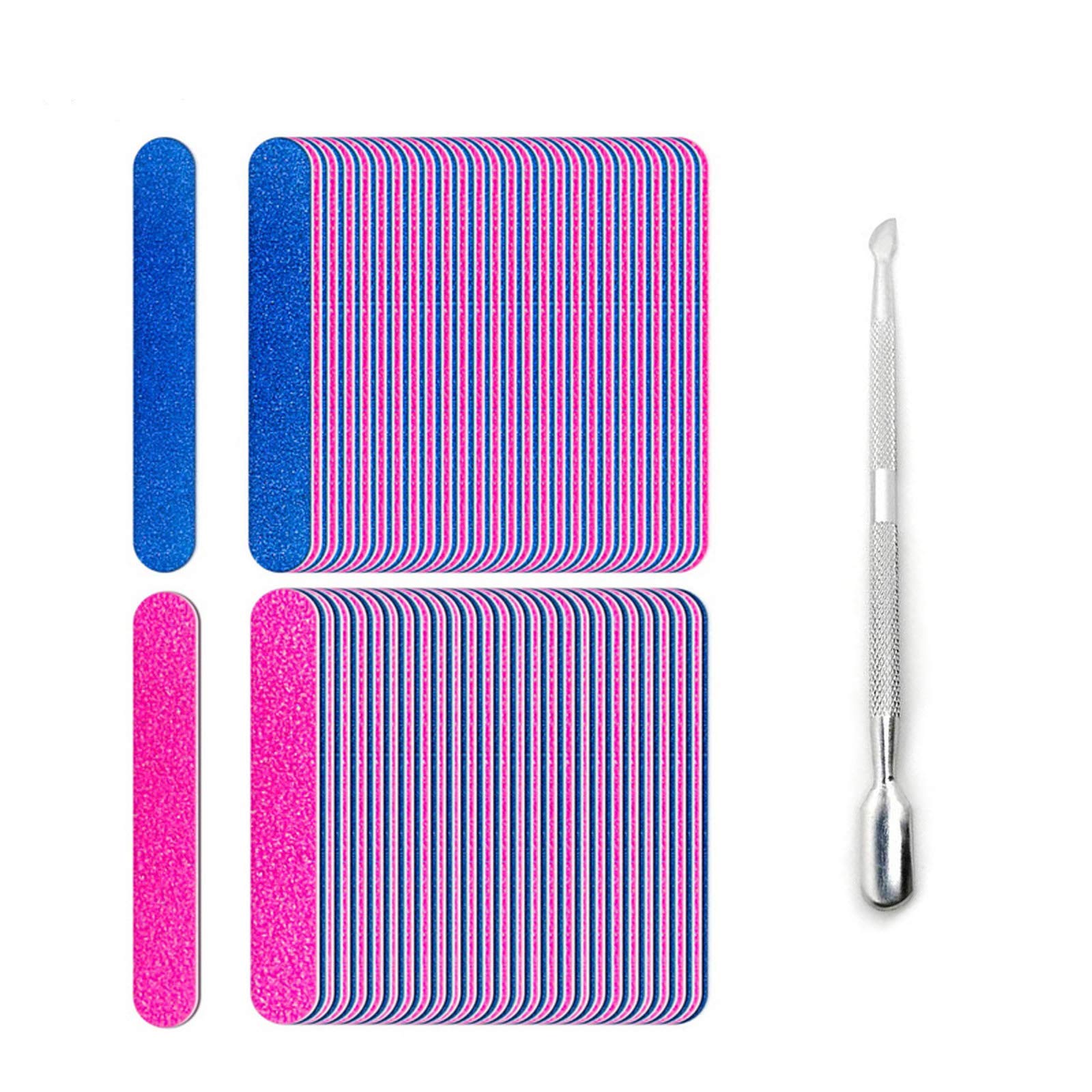 Ruesious 120 Pcs Disposable Nail File 180/240, Double Sided Emery Board, Nail Buffering Files for Home and Salon Use (180/240 Grit) + 1Pcs Cuticle Pusher