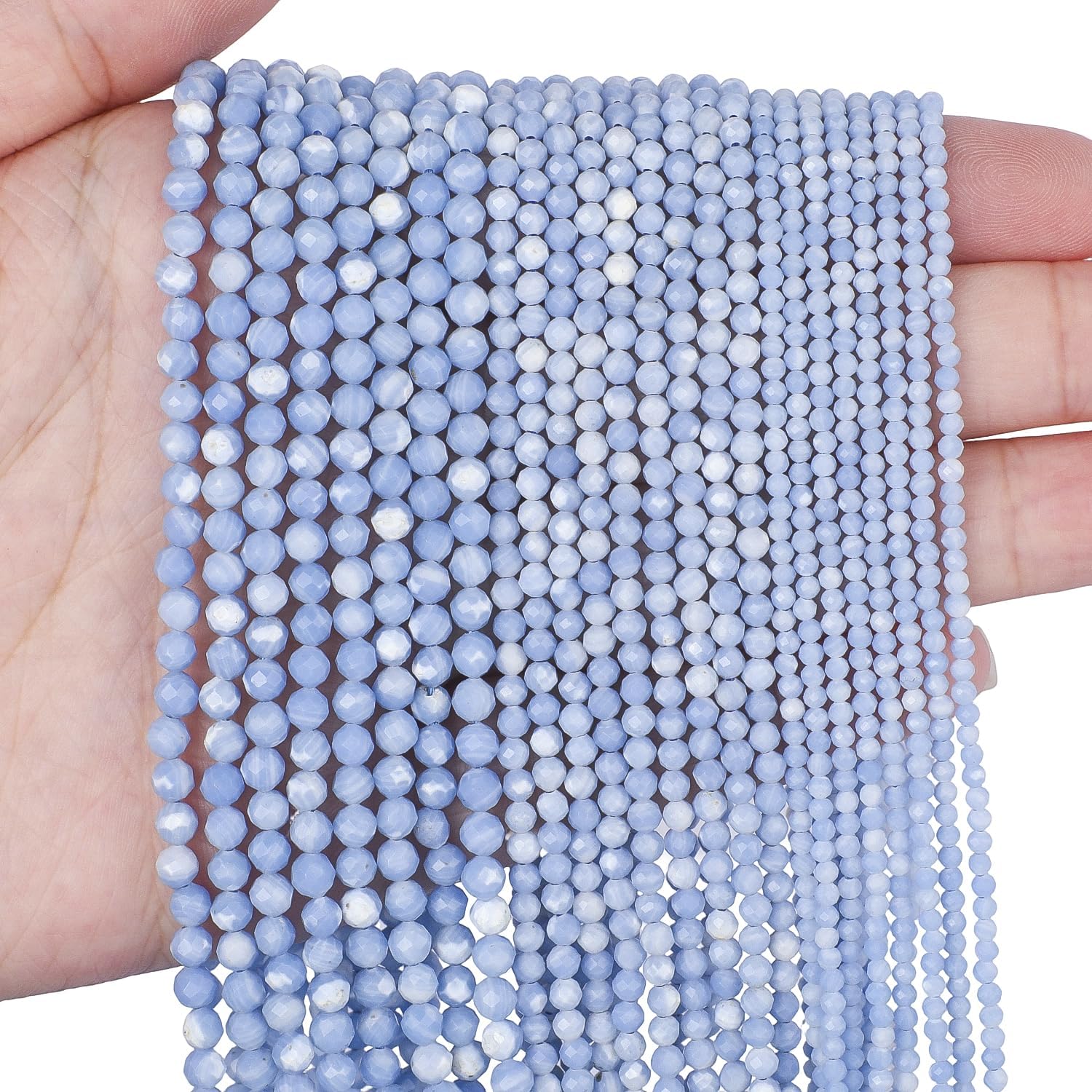 3mm 120pcs Natural Blue Agate Stone Beads, Songxi Small Faceted Round Loose Gemstone Beads for Jewelry Making, DIY Art and Craft, Bracelet Beads for Necklace (1 Strand)