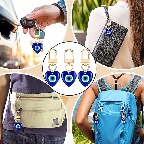 Miniatura 7 de Nosiny 24 llaveros de mal de ojo de buena suerte, colgantes de manualidades con llavero amuleto para llaves de automóvil, bolsa de buena suerte