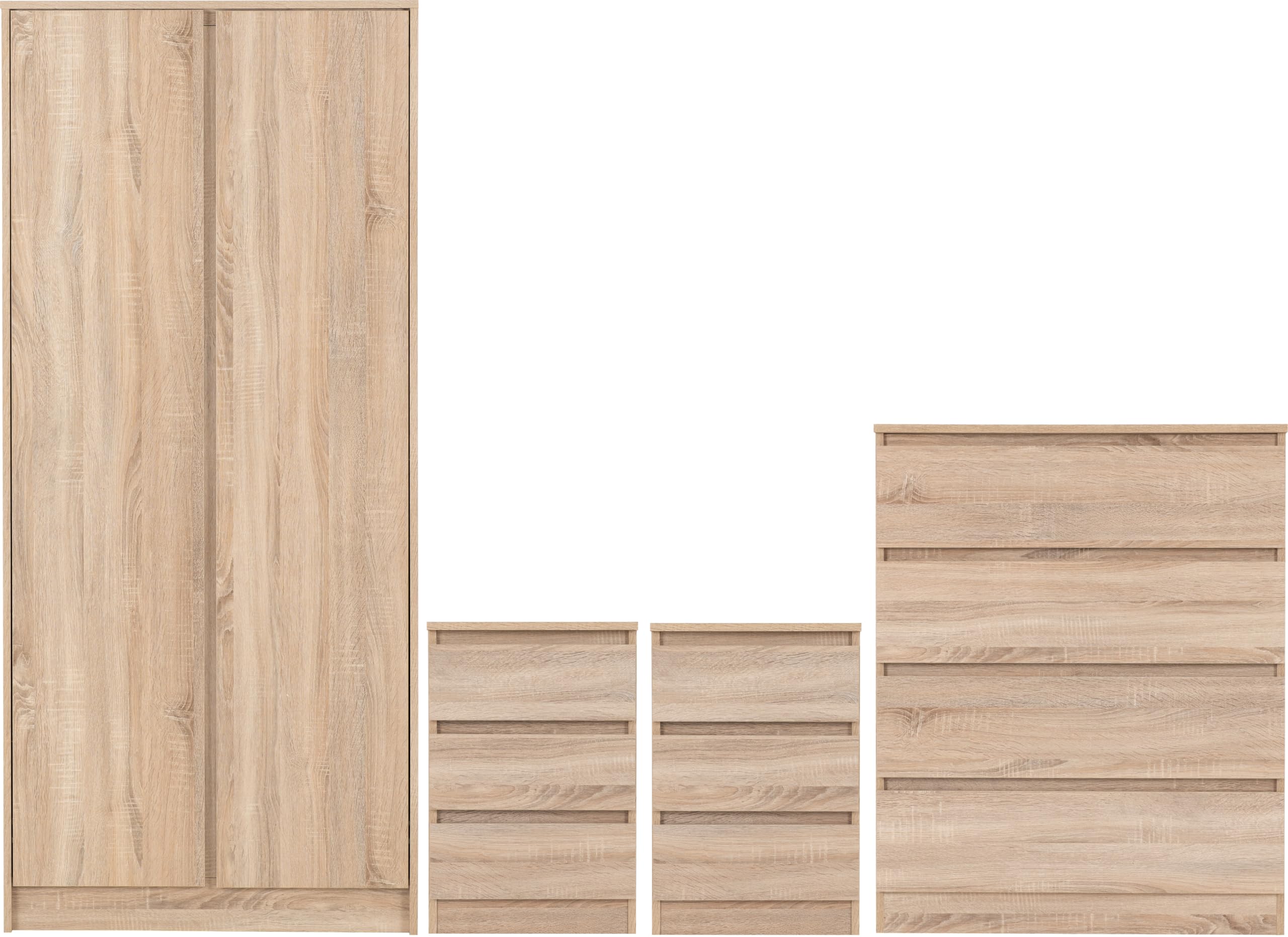 Seconique Malvern 4 Piece Bedroom Set With 2 Door Double Wardrobe - Sonoma Oak