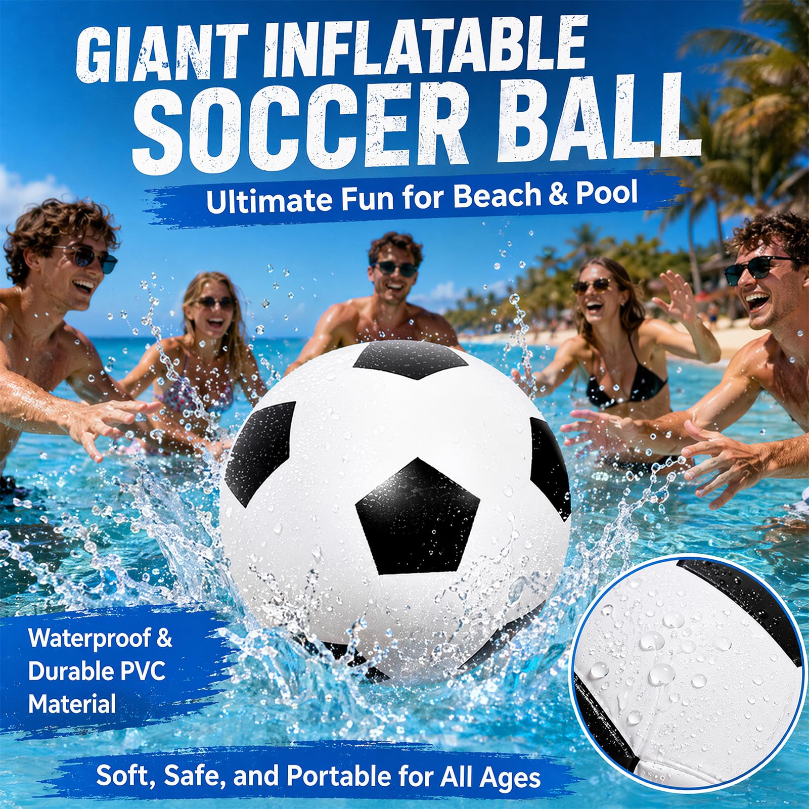 Gohytal Pallone da calcio gonfiabile XXL, Ø 80 cm, in PVC, extra morbido, con grande rimbalzo, per interni ed esterni, spiaggia, piscina, giardino, festival, feste di compleanno