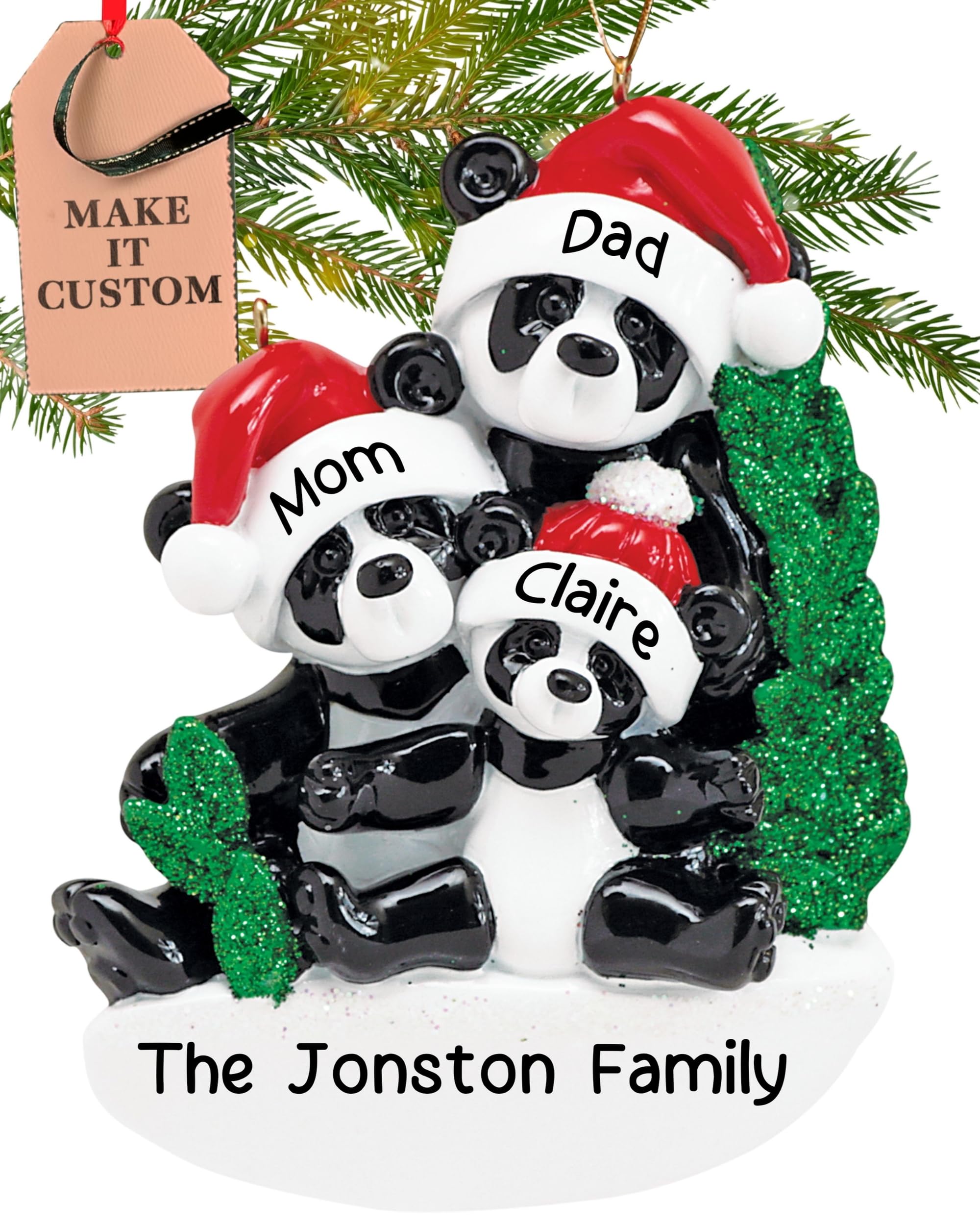 Personalised Family Of 3 Ornament 2025 – Fast & Free 24h Customisation – Christmas Ornaments for Tree – Custom Gift Wrapped Panda Bear Keepsake for Three Persons