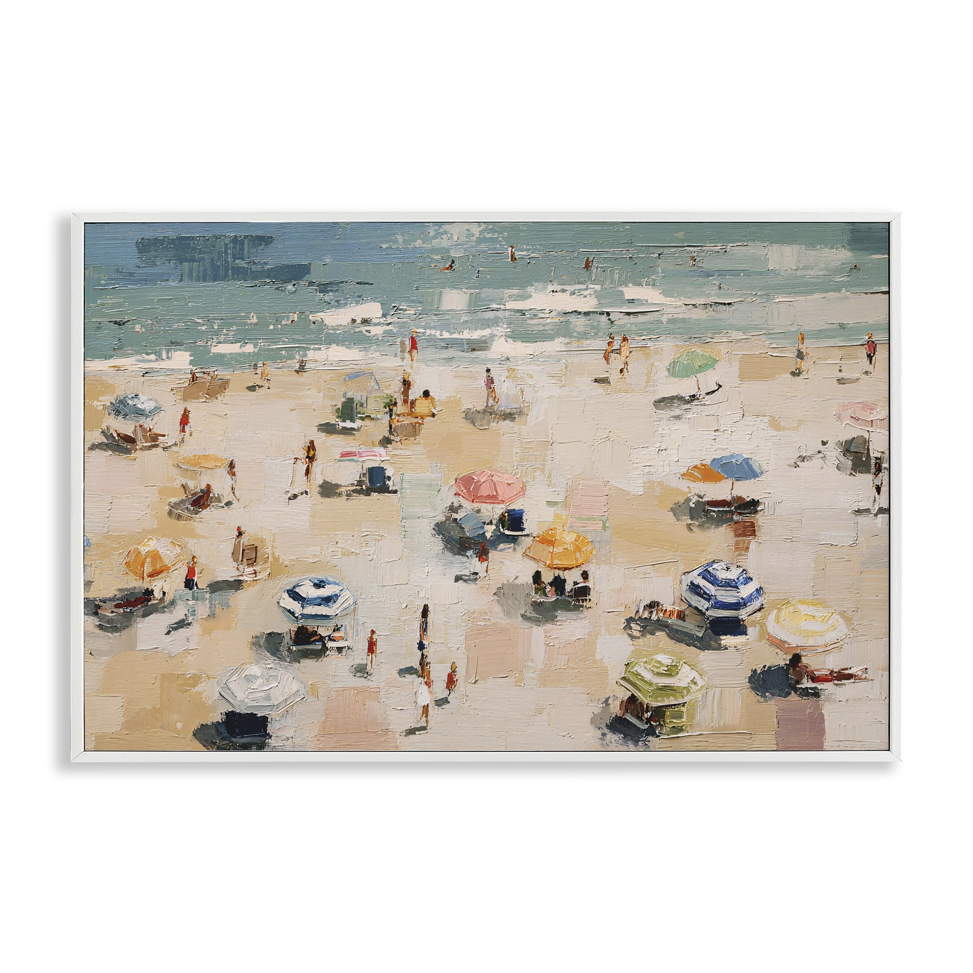 Stupell Industries 'Summer Beachgoers Expression', Framed Giclee Art, White, 30 x 20 Inches, Easy to Hang and Sturdy, Made in USA, by Jacky Ngan