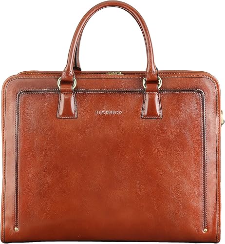 Banuce Maletín de cuero italiano de grano completo genuino vintage para mujeres 14 pulgadas portátil bolsa de trabajo elegante de negocios marrón,